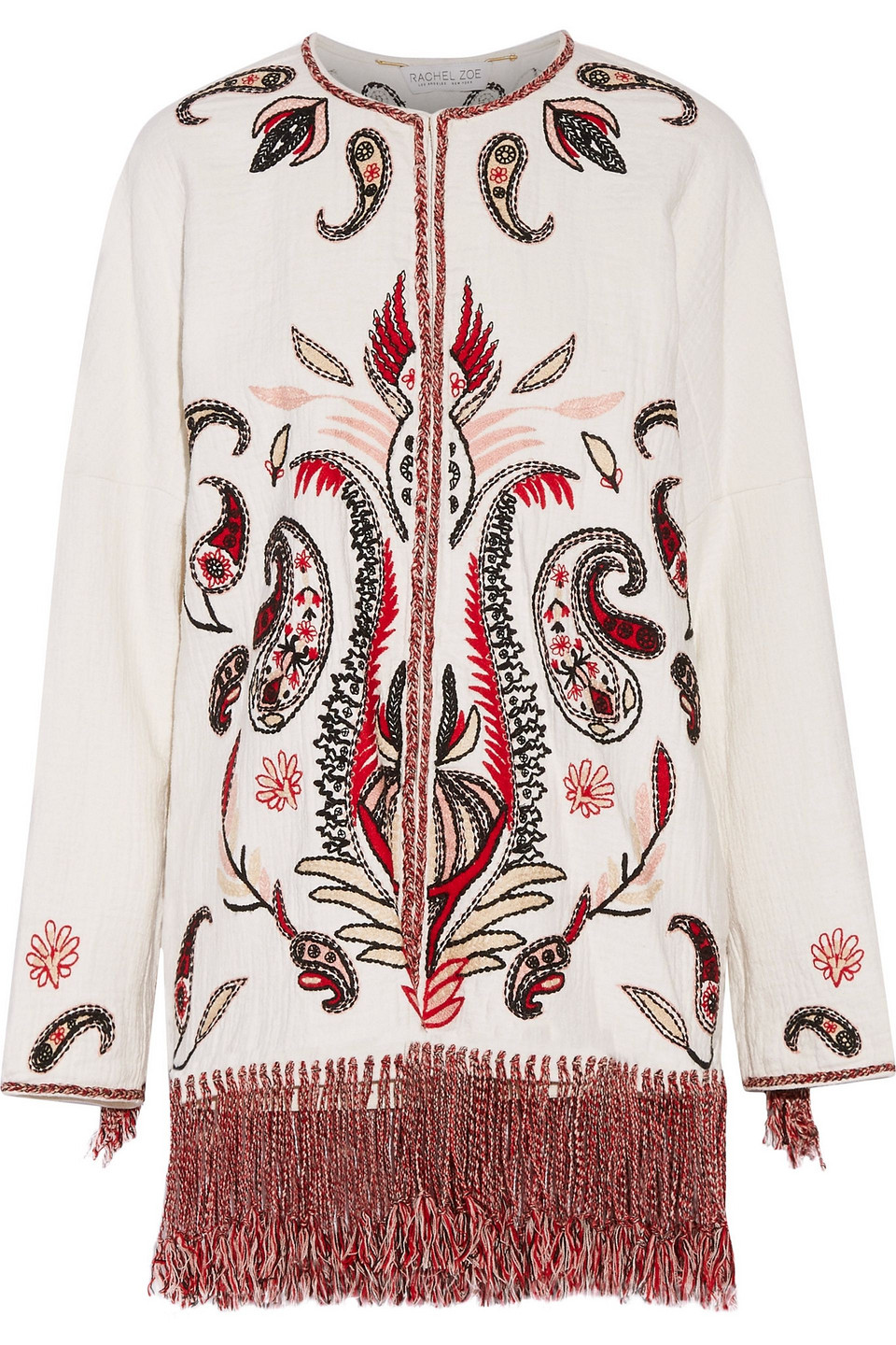 rachel zoe - kayla tasseled embroidered cotton-blend matelassé jacket - white - s