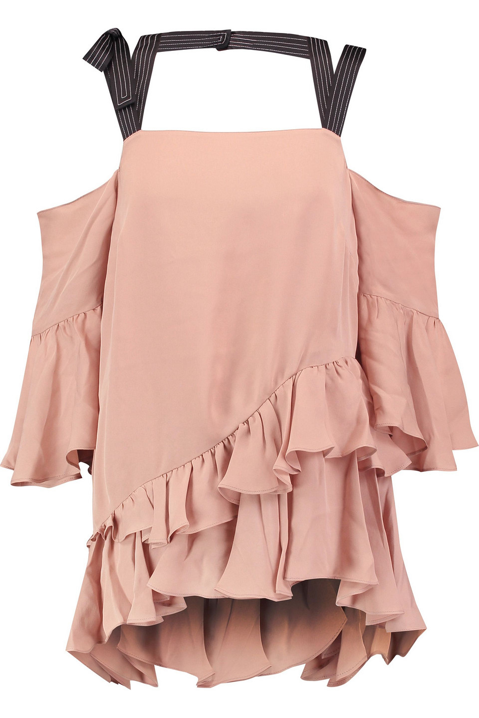cinq à sept - cold-shoulder ruffled silk top - pink - s