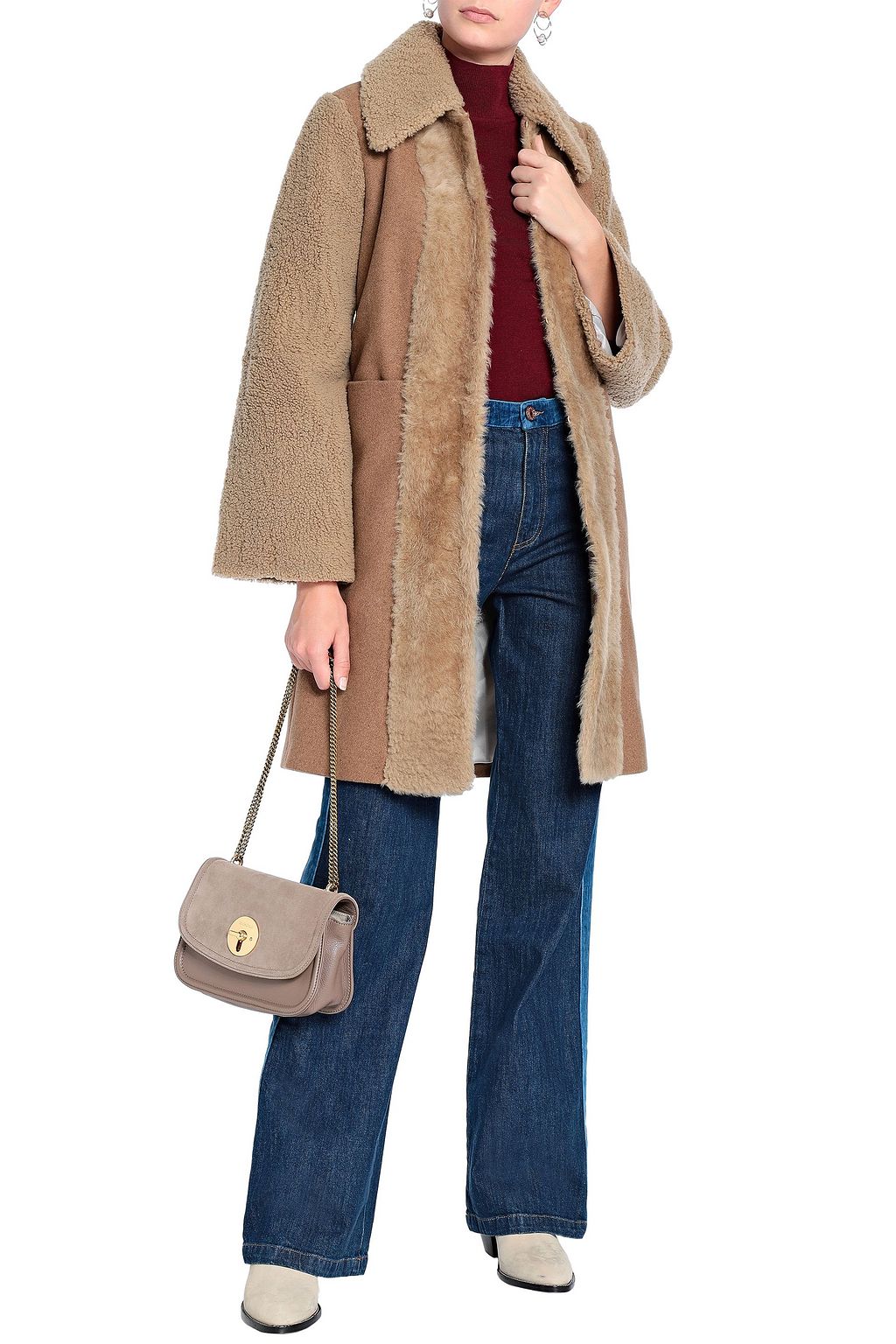 SEE BY CHLOÉ Shearling-paneled wool-blend coat