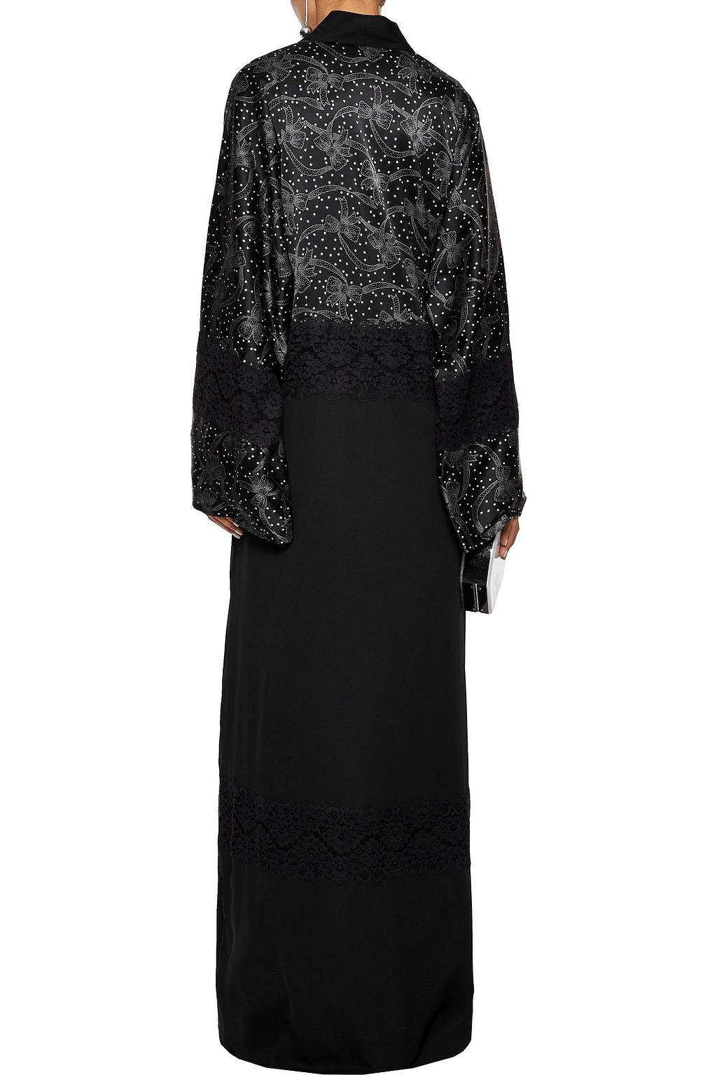 DOLCE&GABBANA Lace-paneled printed satin and silk-blend kimono