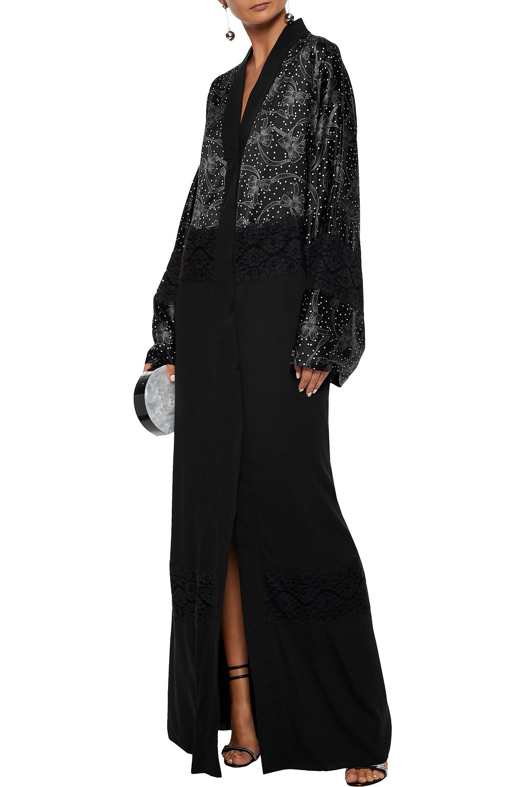 DOLCE&GABBANA Lace-paneled printed satin and silk-blend kimono