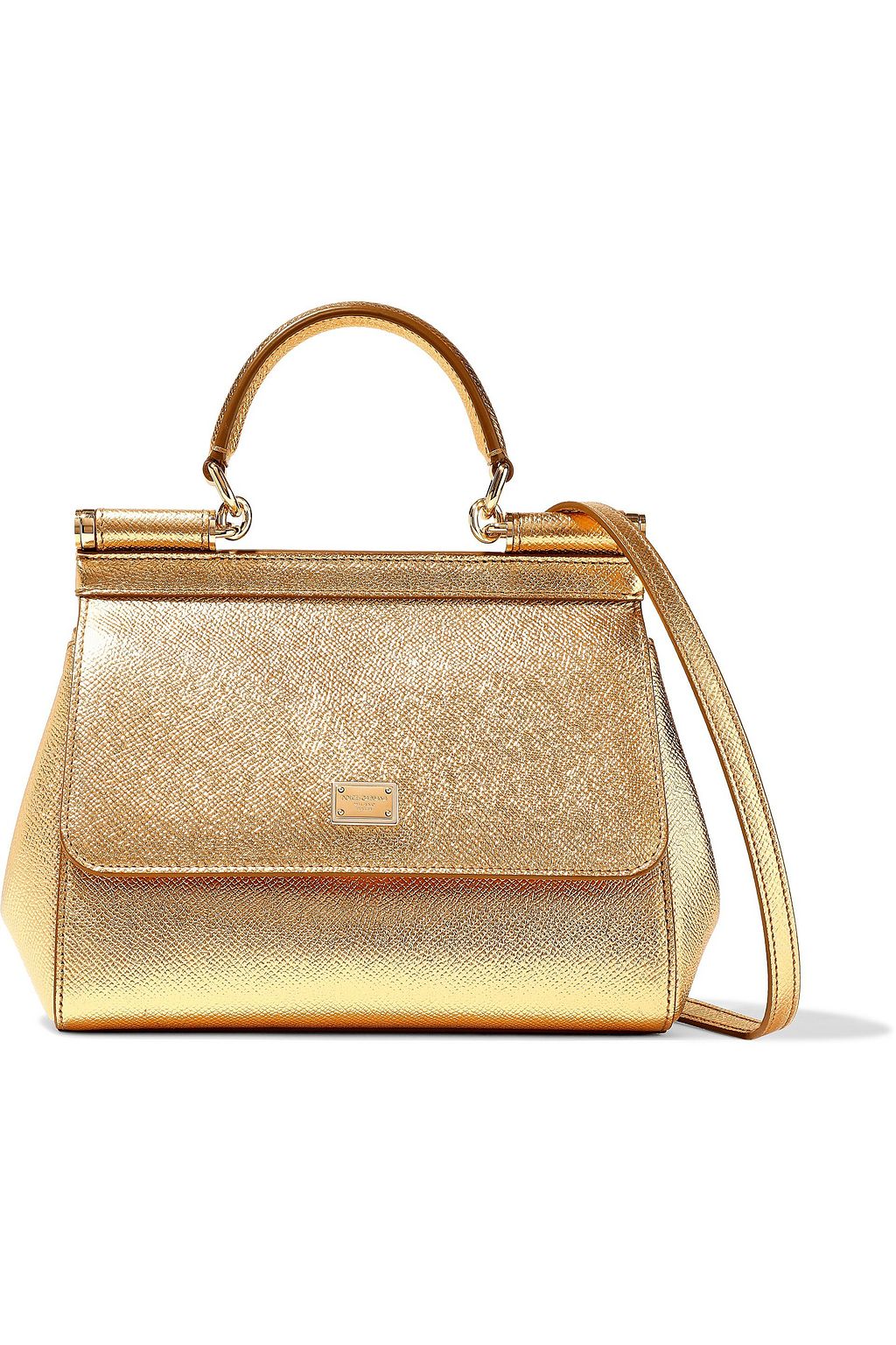 DOLCE&GABBANA Sicily metallic textured-leather shoulder bag