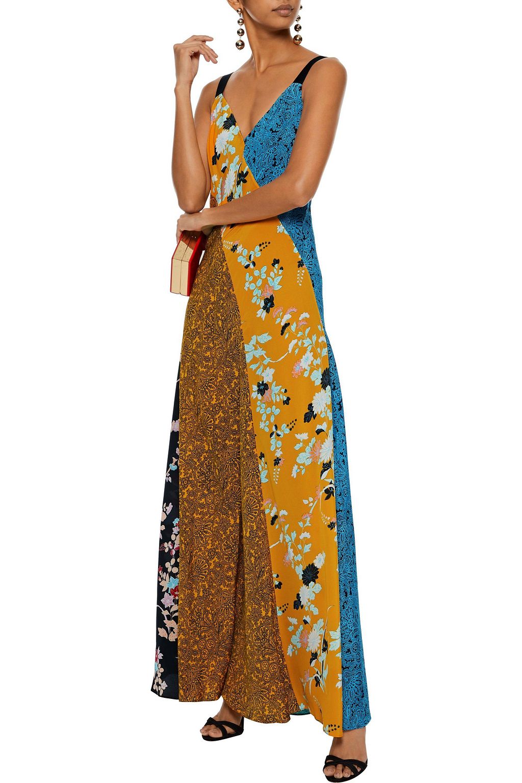 DIANE VON FURSTENBERG Paneled printed silk maxi dress