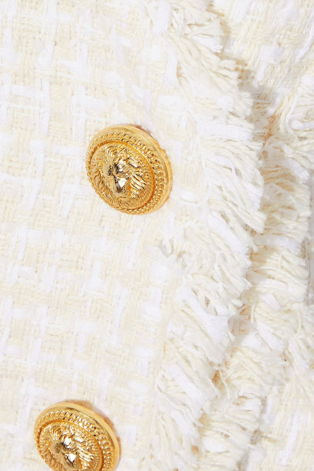 BALMAIN Button-embellished frayed bouclé-tweed mini dress