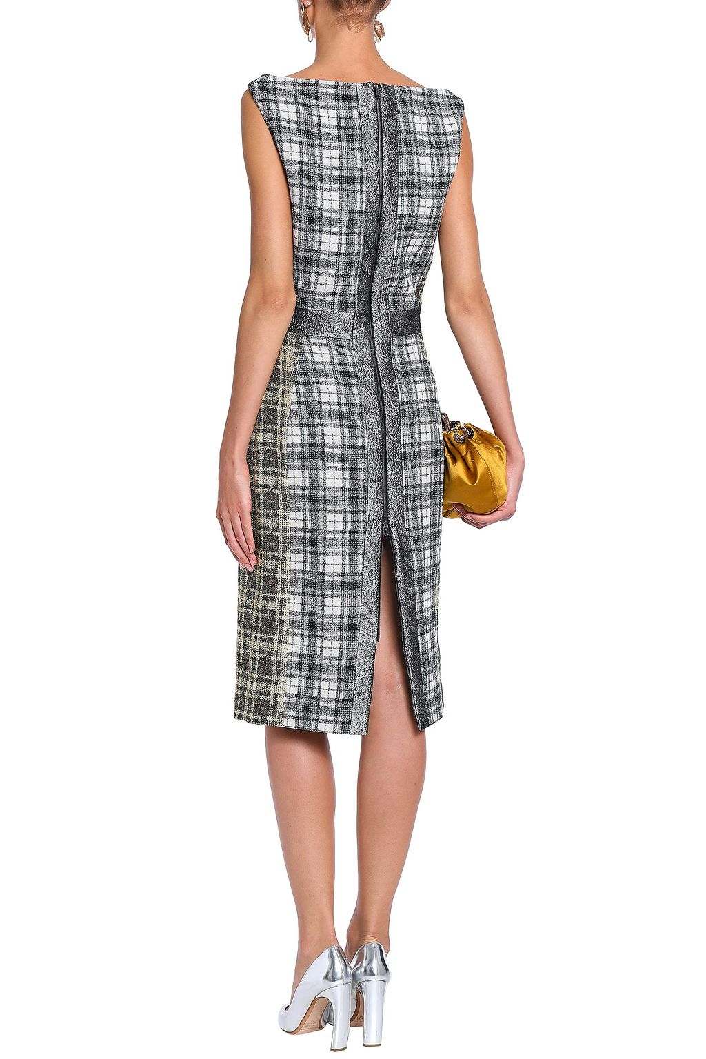 ANTONIO BERARDI Metallic woven-paneled checked jacquard dress