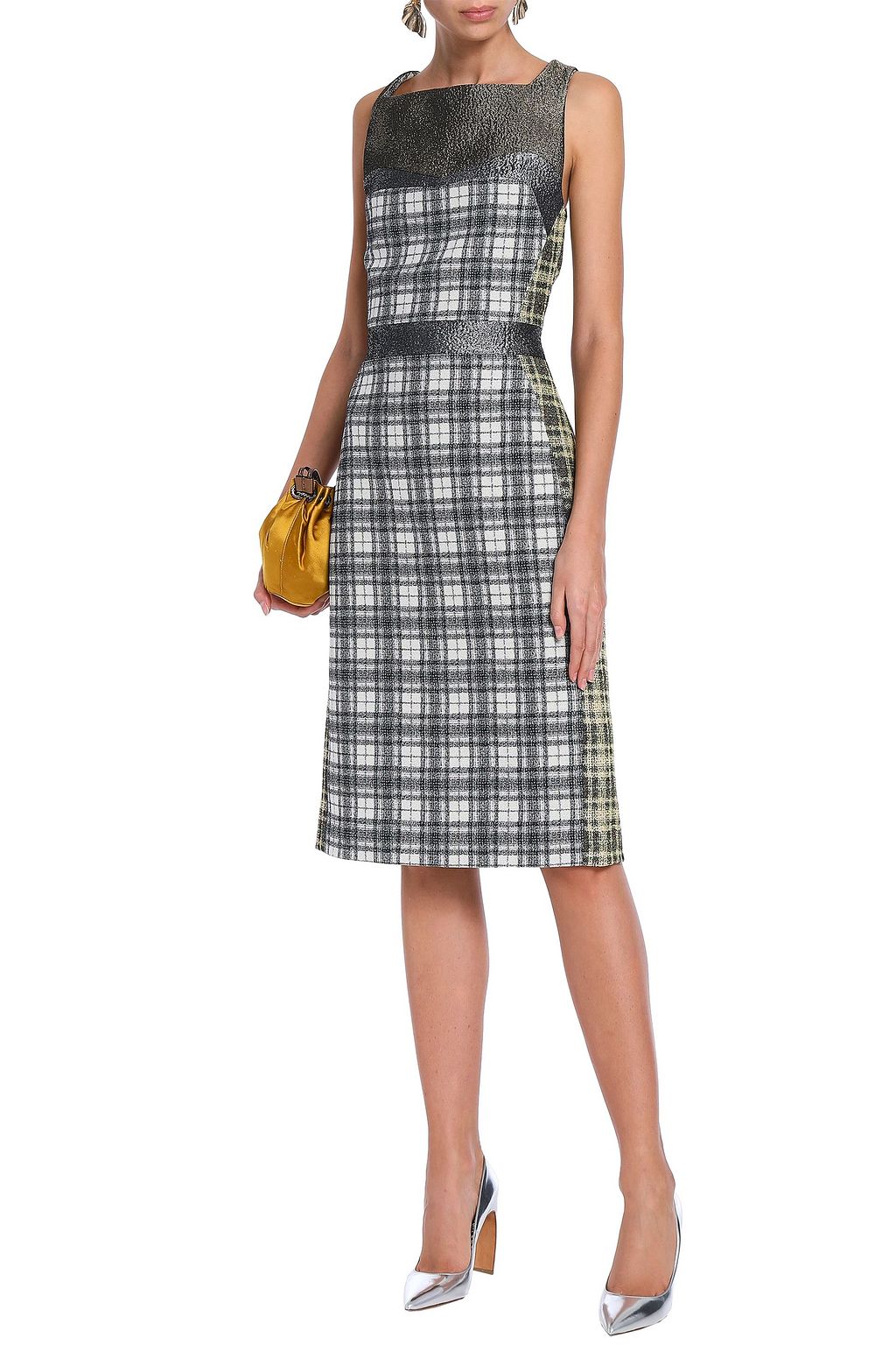 ANTONIO BERARDI Metallic woven-paneled checked jacquard dress