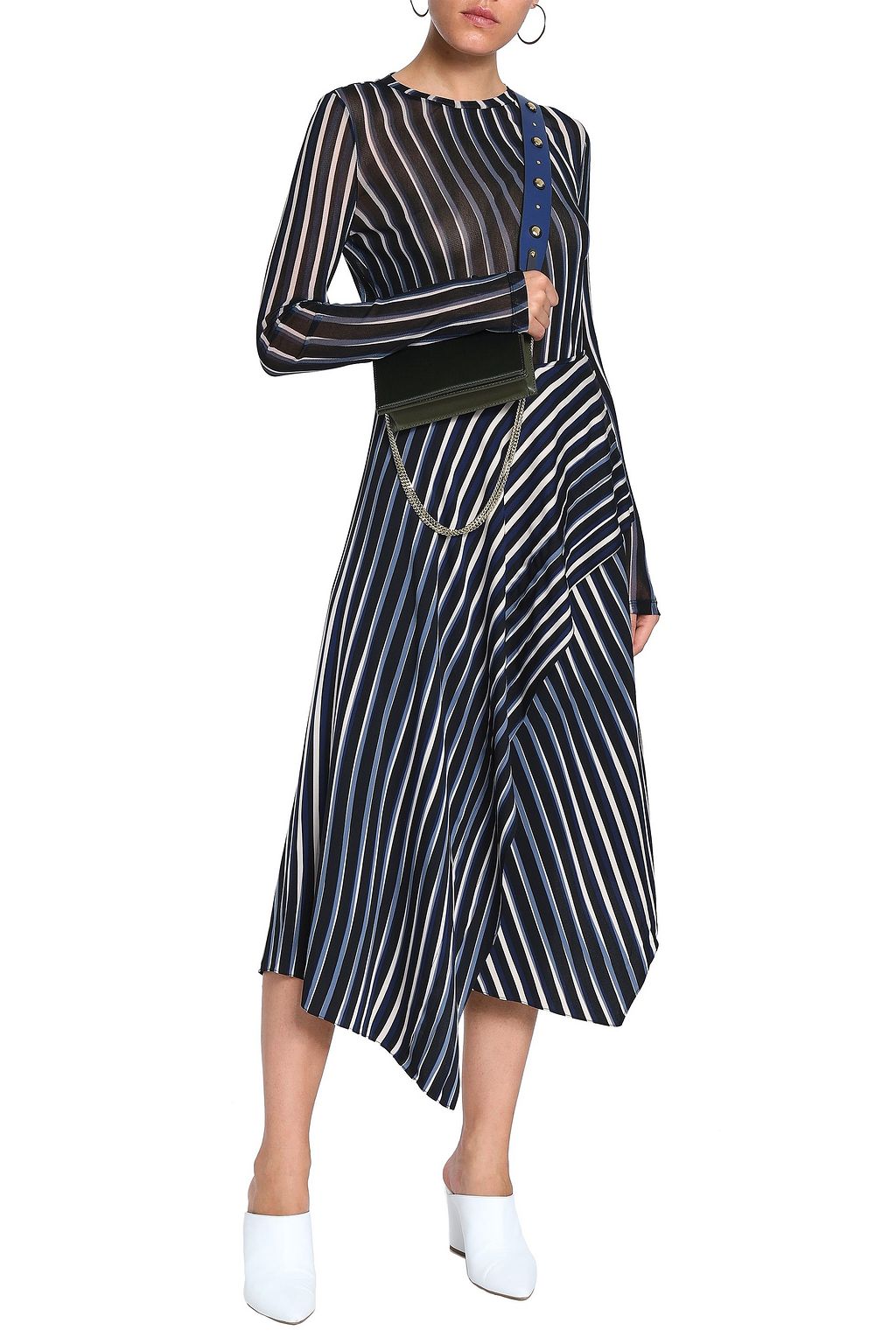 DIANE VON FURSTENBERG Wrap-effect striped stretch-silk midi skirt