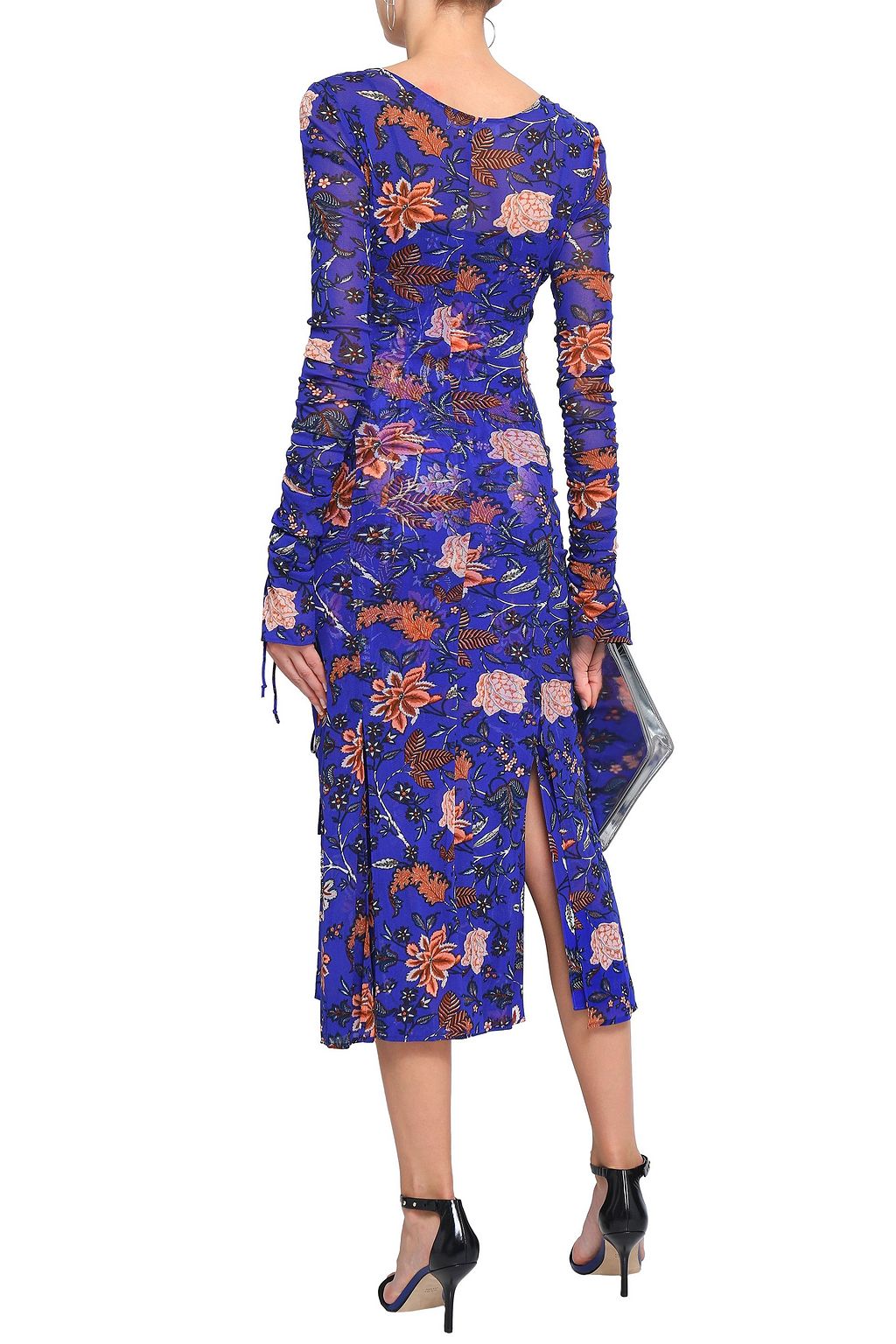 DIANE VON FURSTENBERG Corrine ruched floral-print stretch-mesh midi dress