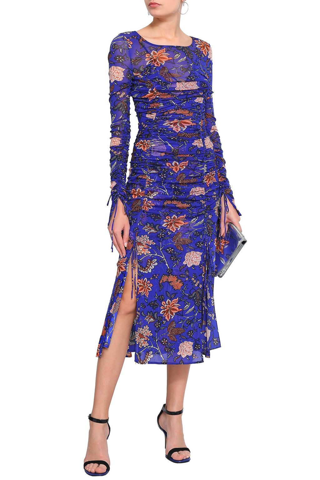 DIANE VON FURSTENBERG Corrine ruched floral-print stretch-mesh midi dress