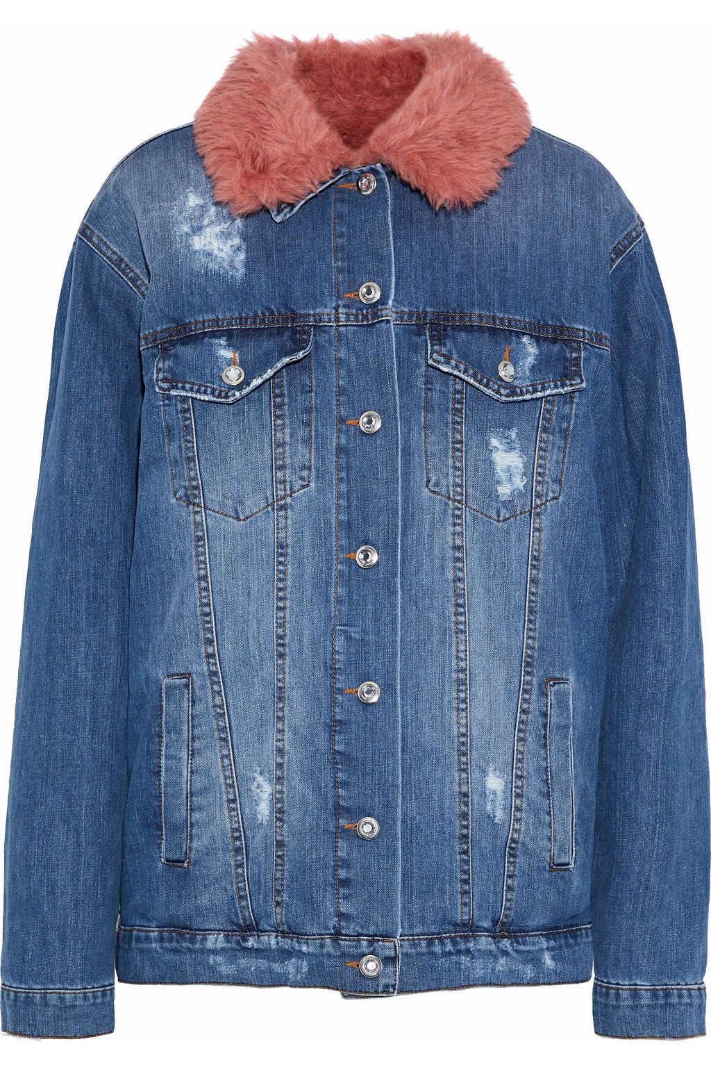 distressed shearling denim jacket