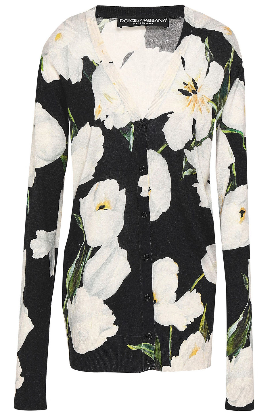 dolce & gabbana - floral-print cashmere and silk-blend cardigan - gray - it 42
