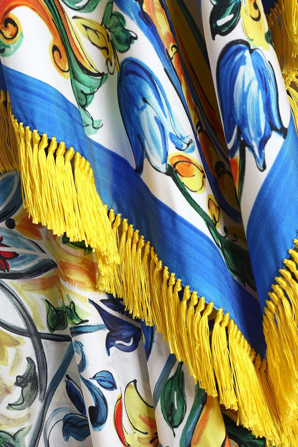 DOLCE&GABBANA Fringed printed twill and silk-blend midi dress