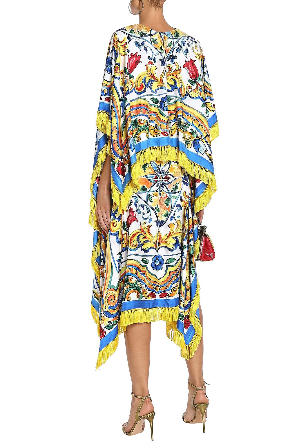 DOLCE&GABBANA Fringed printed twill and silk-blend midi dress