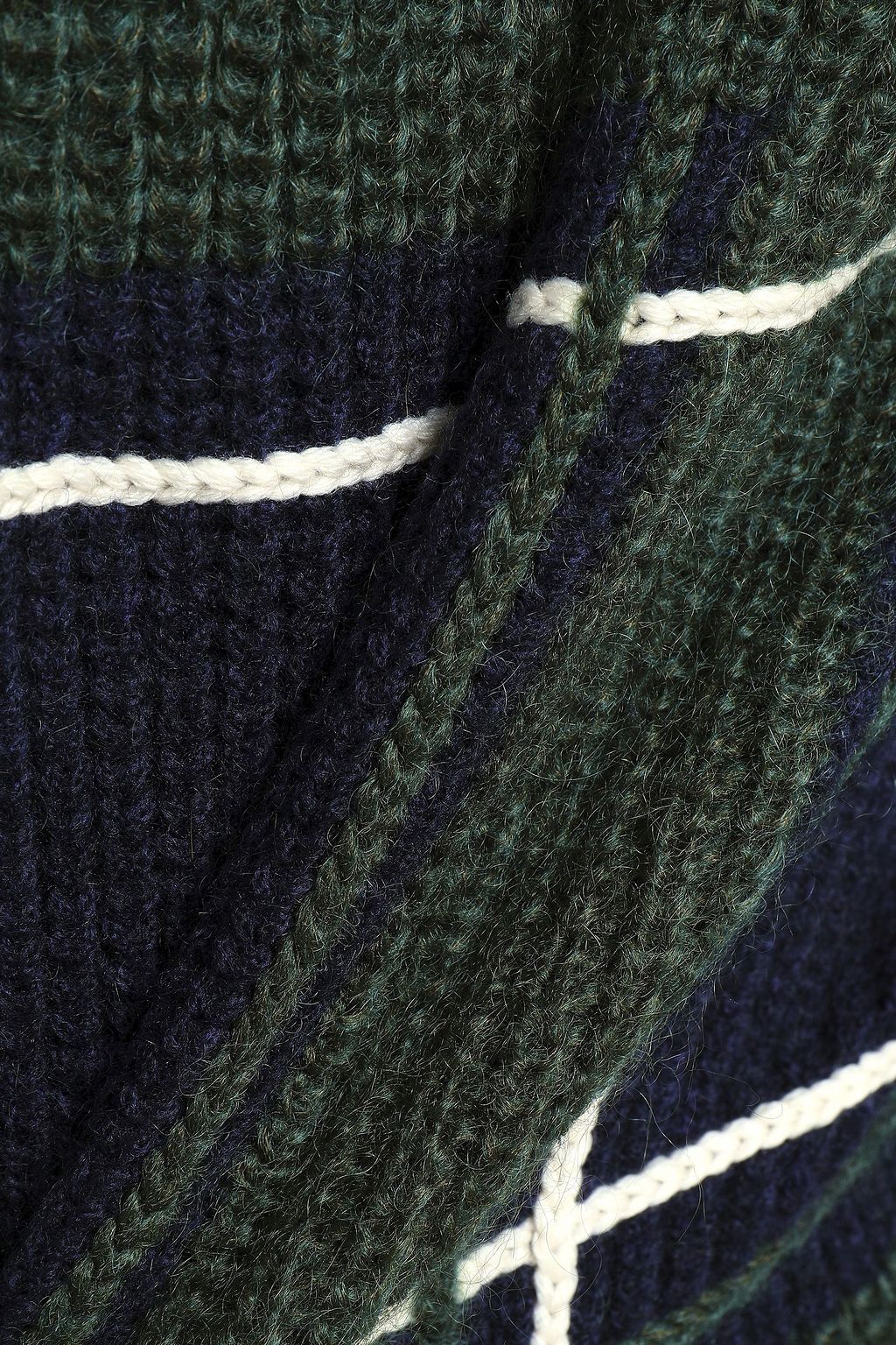 Navy Fringe-trimmed intarsia-knit 