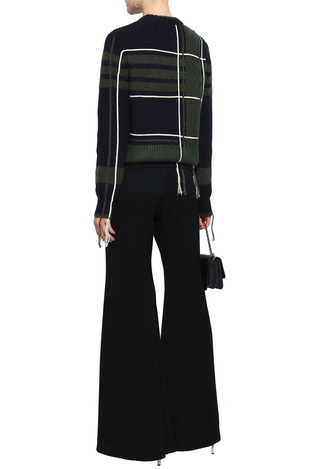 Navy Fringe-trimmed intarsia-knit 