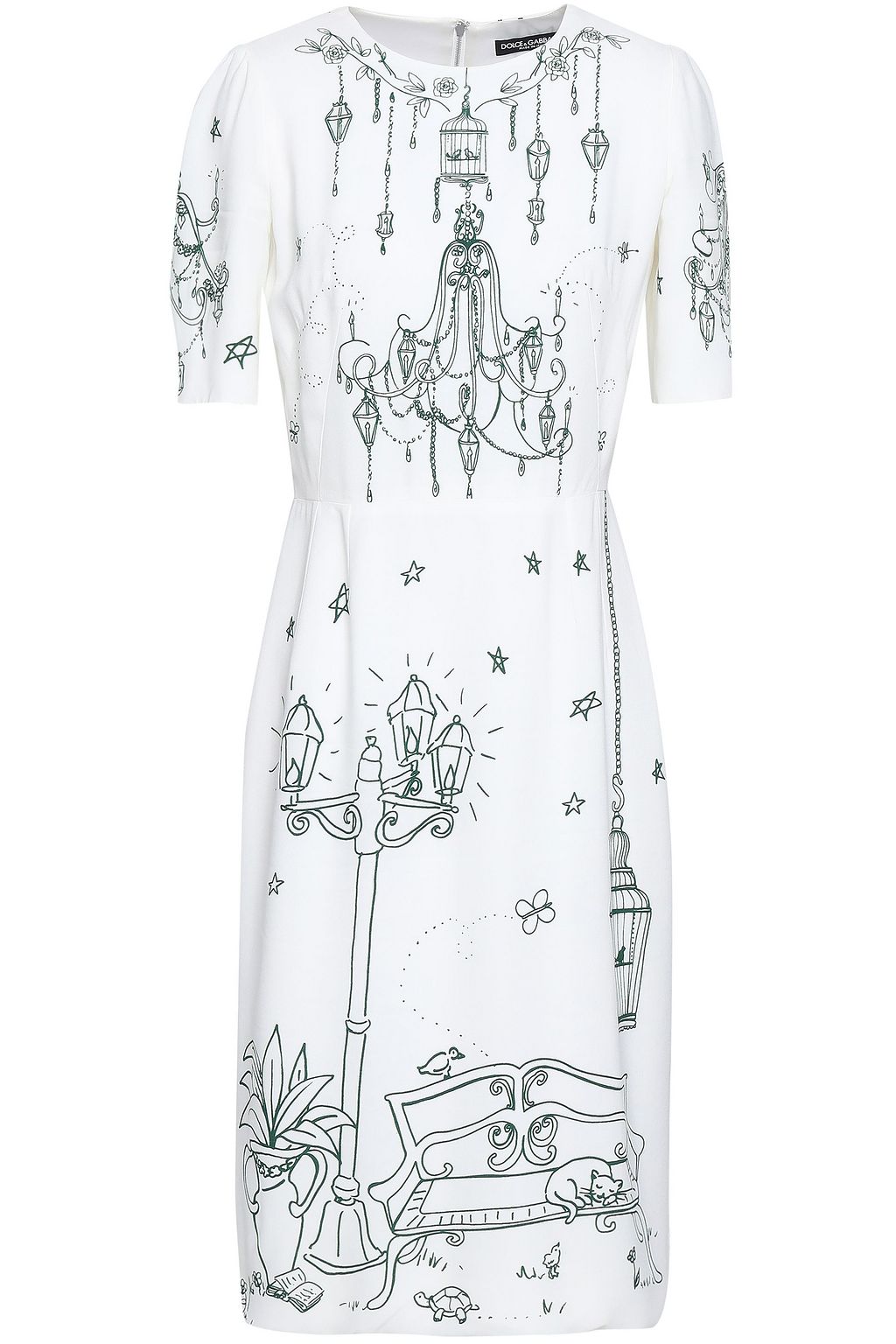 white printed crepe dress