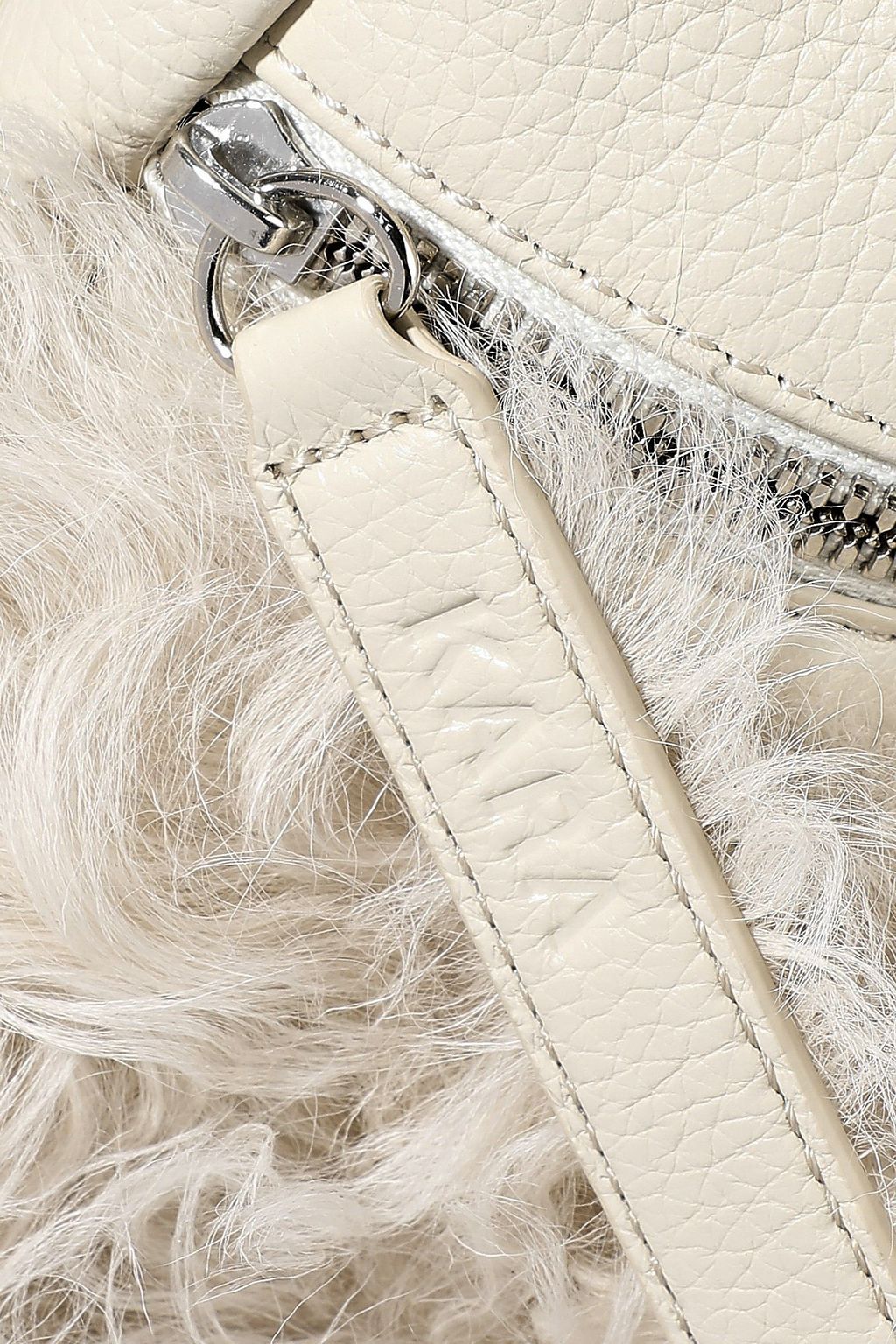 KARA Shearling-paneled leather backpack