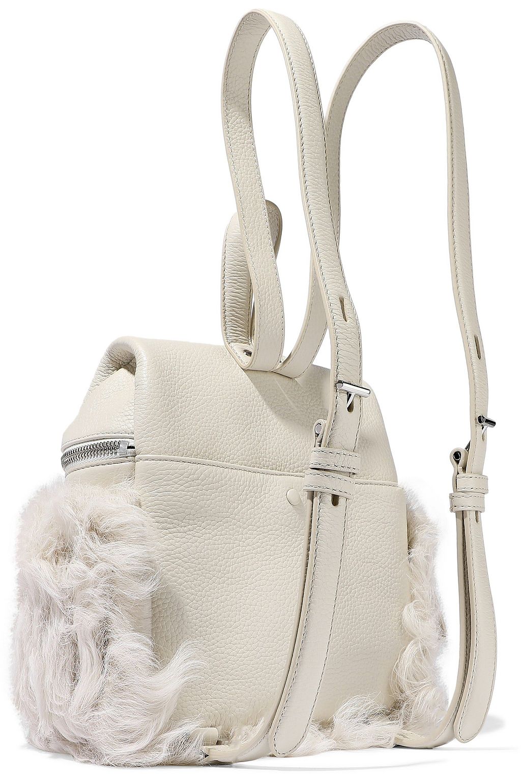 KARA Shearling-paneled leather backpack