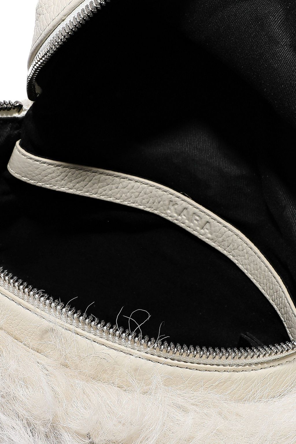 KARA Shearling-paneled leather backpack