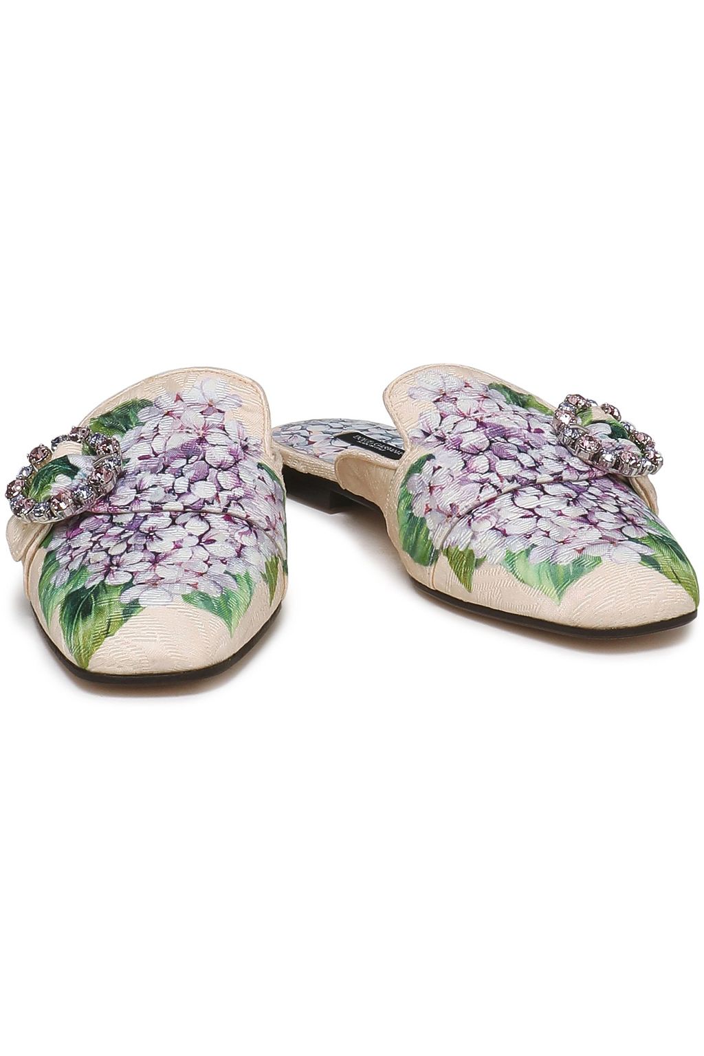 DOLCE&GABBANA Embellished floral-jacquard slippers