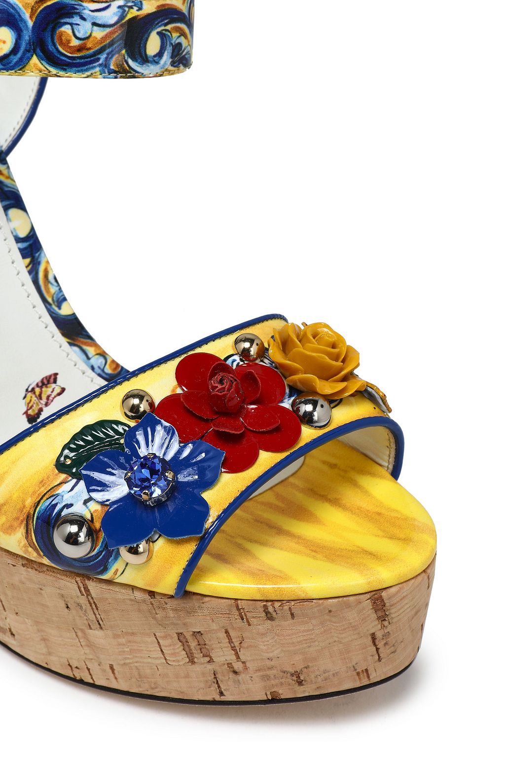 DOLCE&GABBANA Appliquéd printed patent-leather wedge sandals