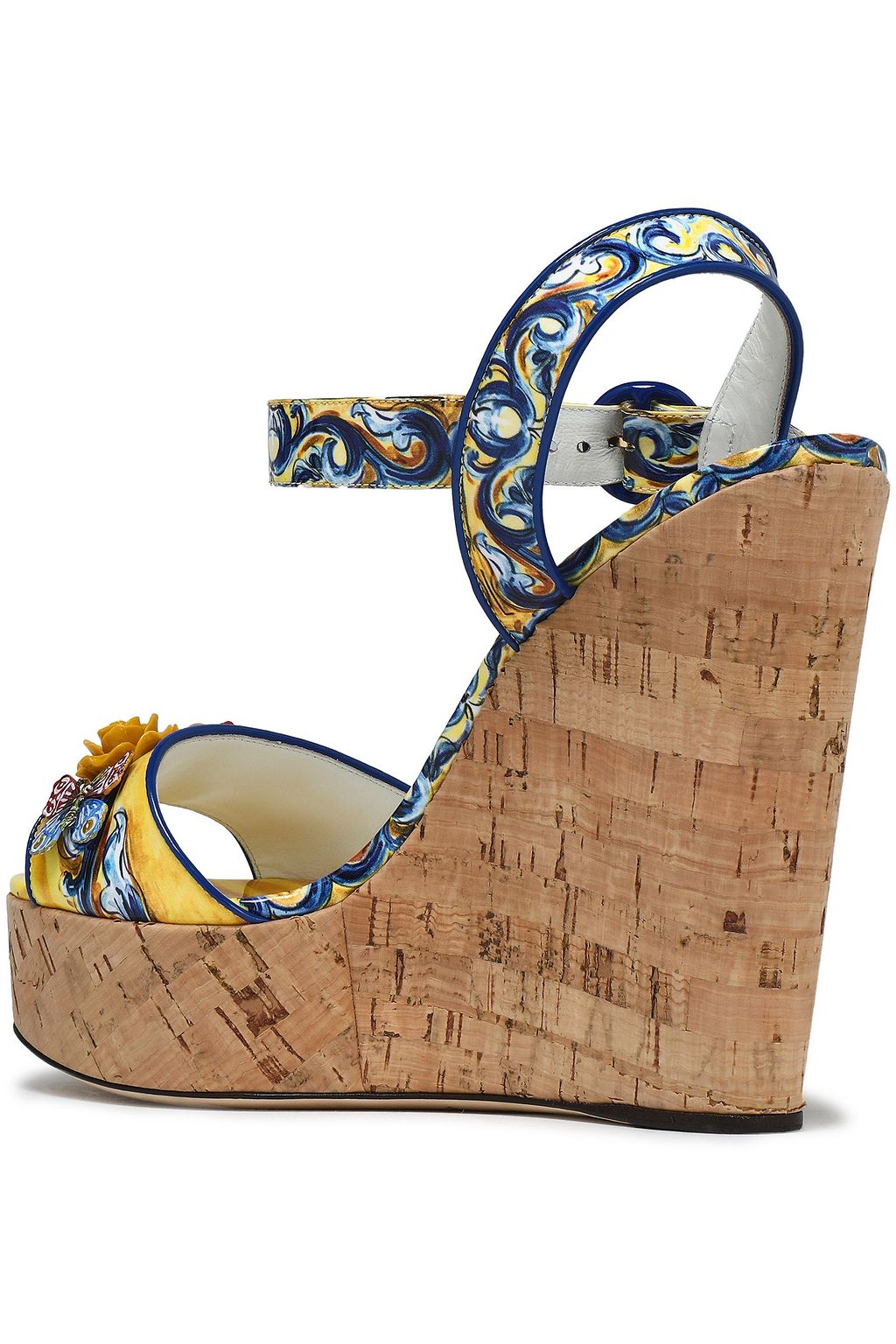 DOLCE&GABBANA Appliquéd printed patent-leather wedge sandals