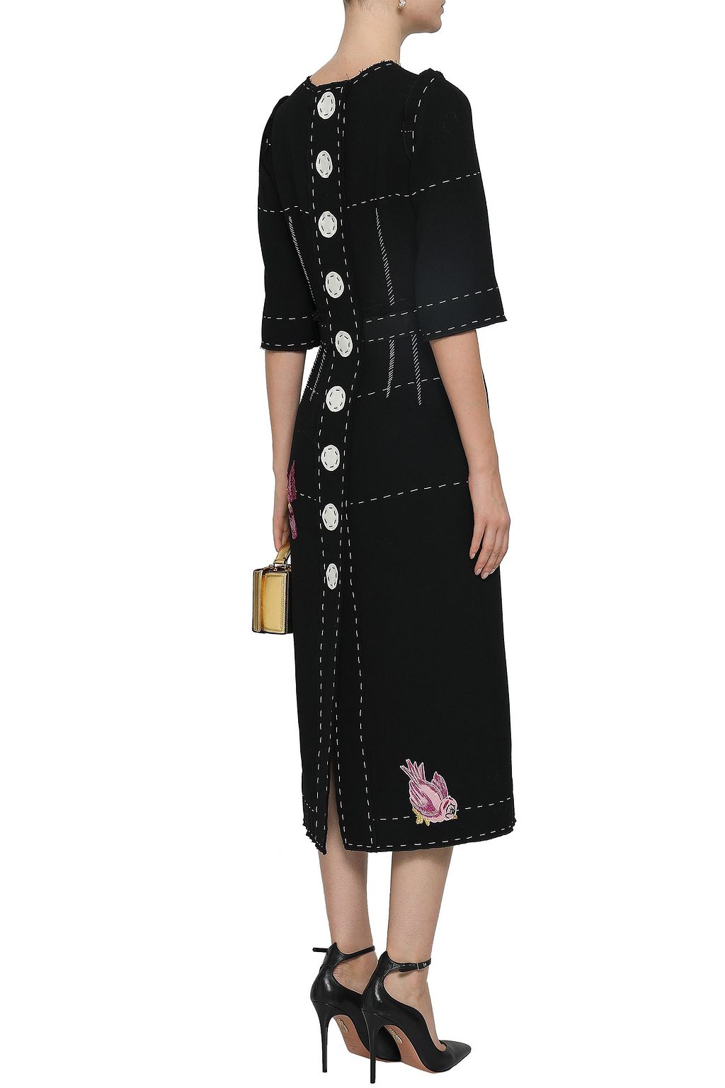 DOLCE&GABBANA Appliquéd wool-crepe midi dress