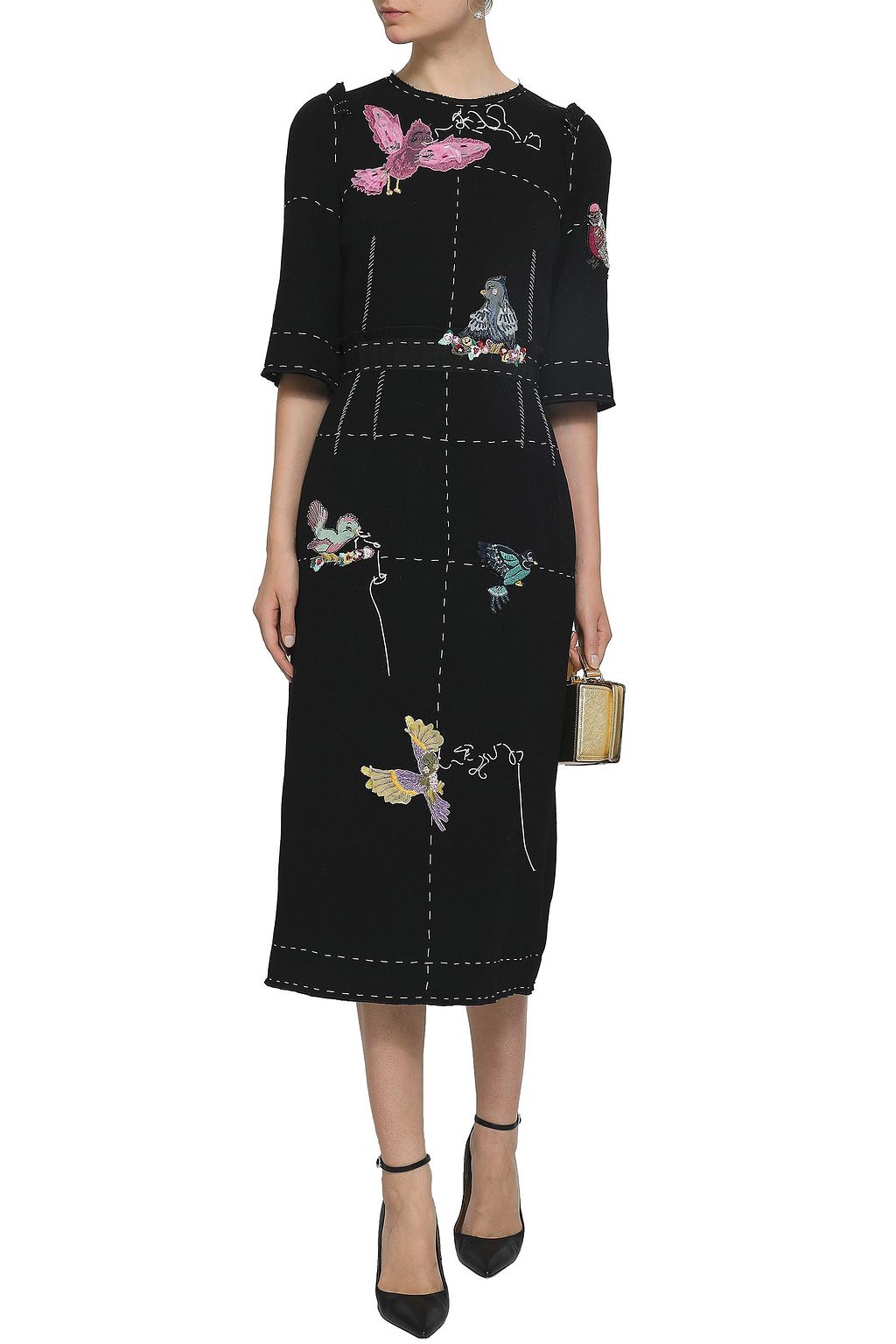 DOLCE&GABBANA Appliquéd wool-crepe midi dress