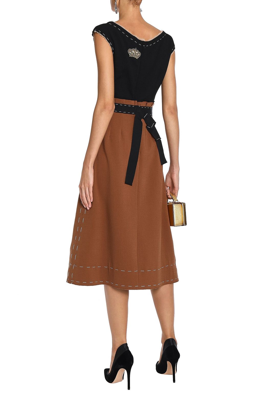 DOLCE&GABBANA Appliquéd two-tone wool-crepe midi dress