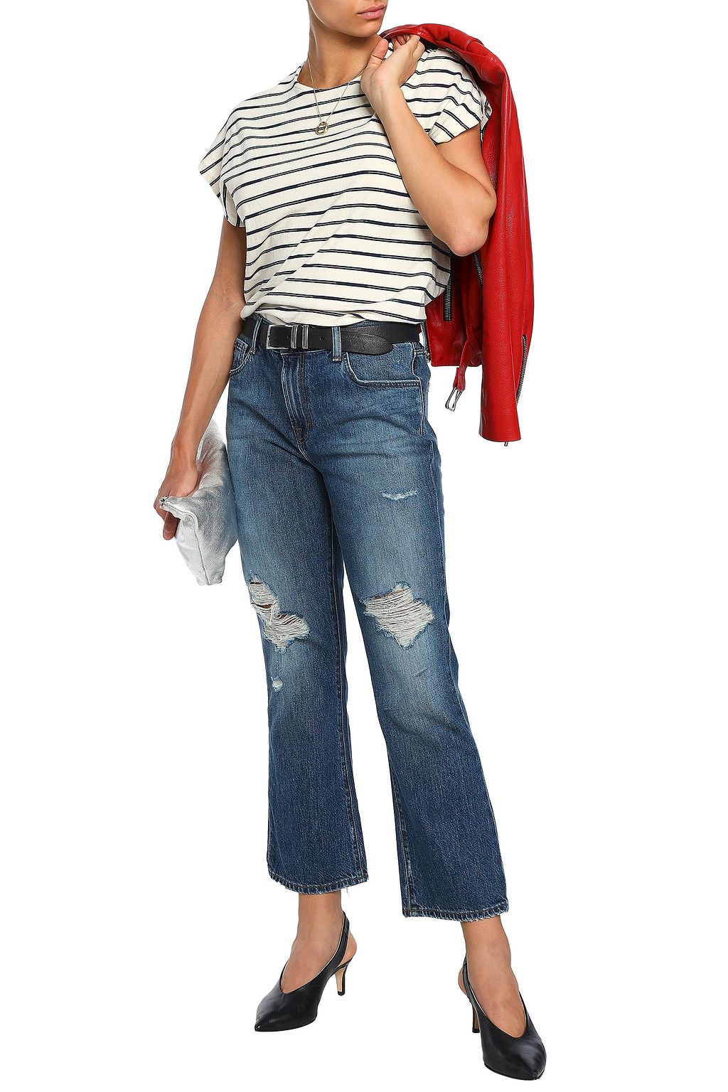 J BRAND Aubrie distressed high-rise kick-flare jeans