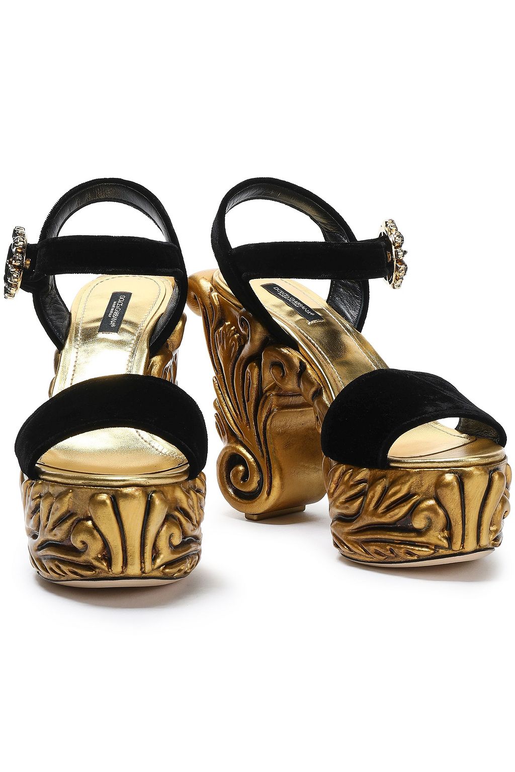 DOLCE&GABBANA Embellished velvet platform sandals