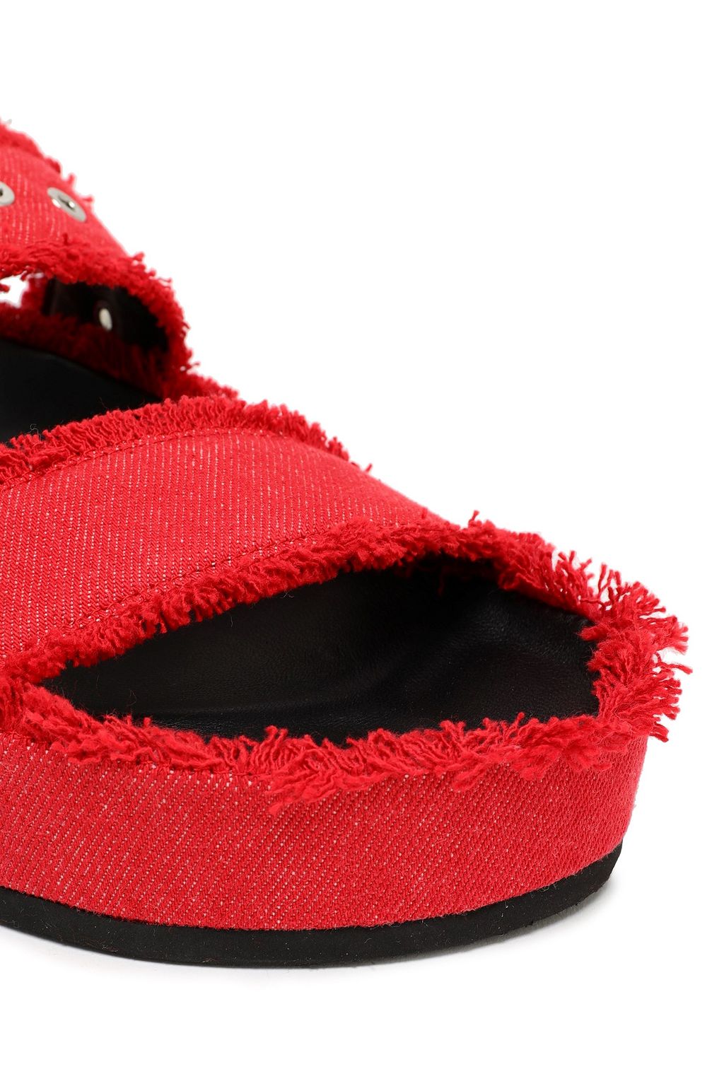 RAG & BONE Buckled frayed denim platform slides