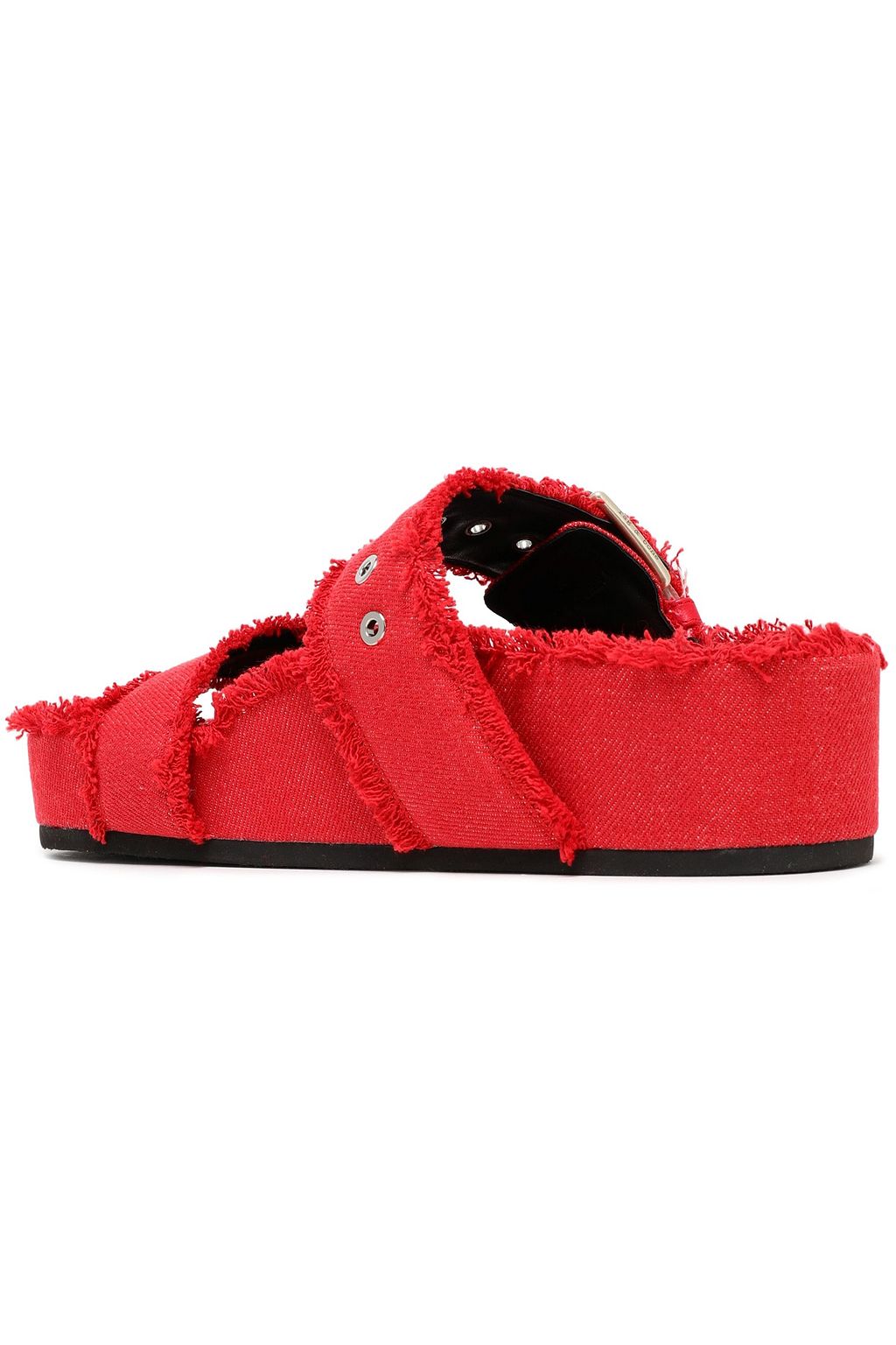 RAG & BONE Buckled frayed denim platform slides