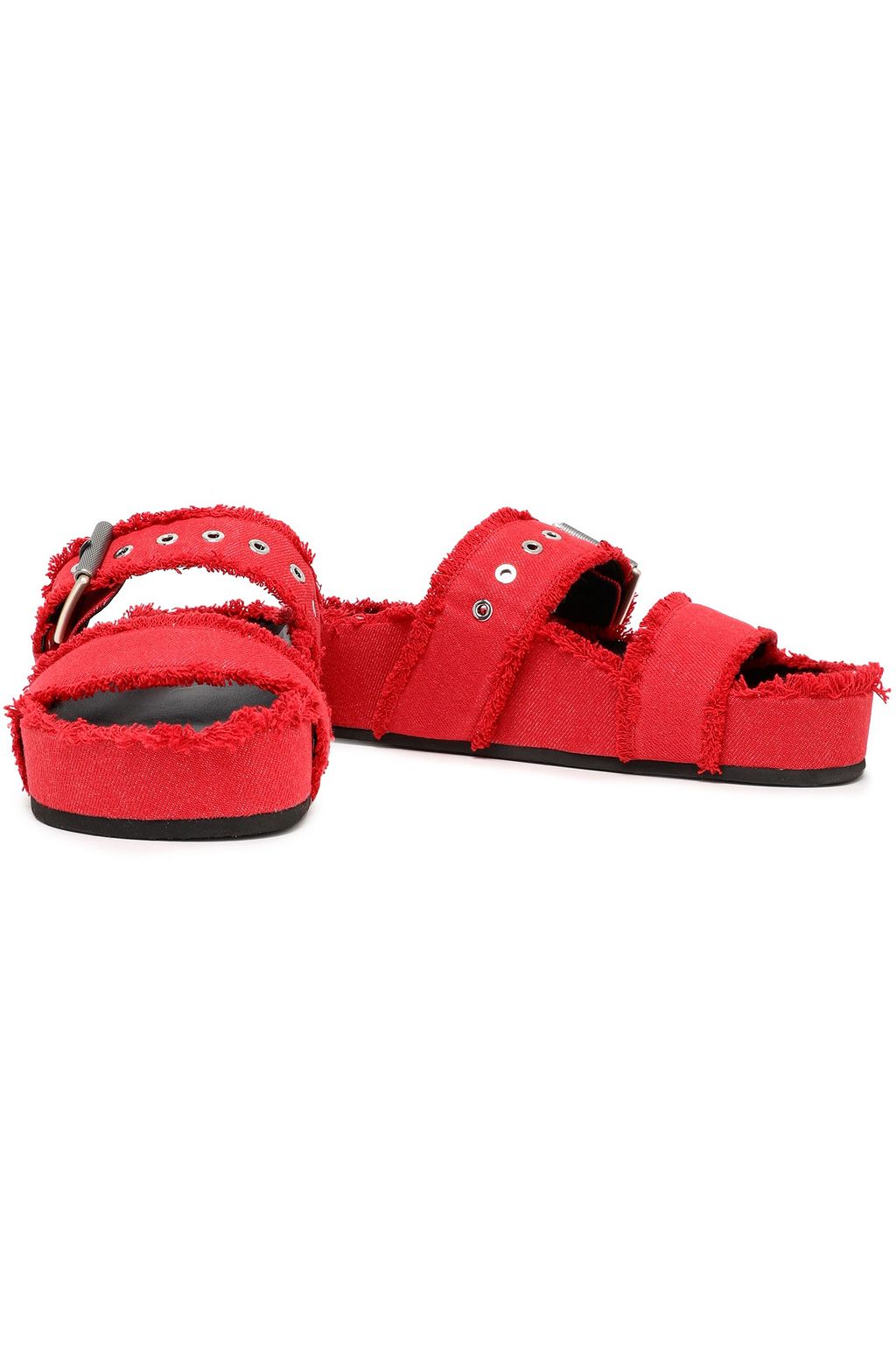 RAG & BONE Buckled frayed denim platform slides