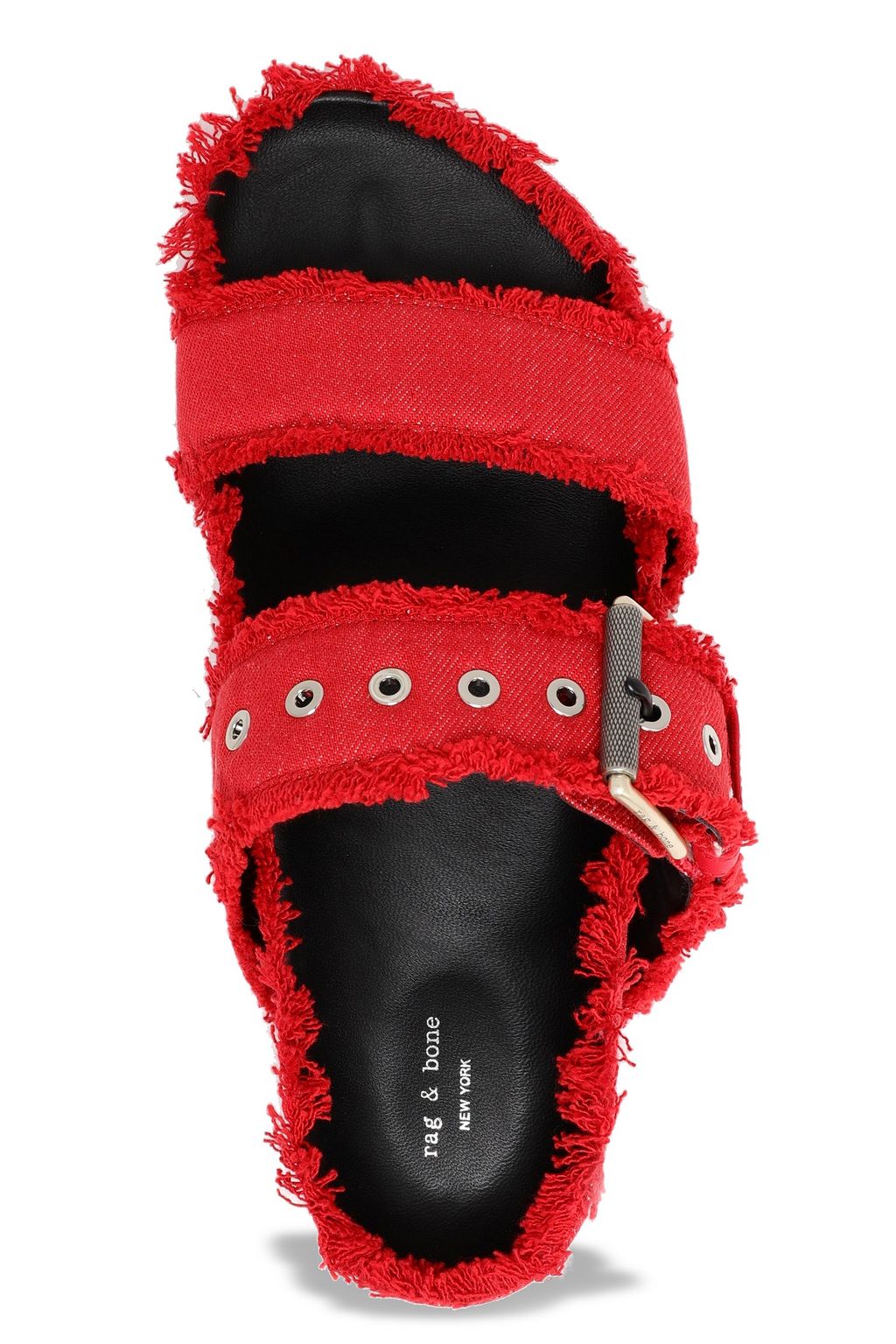 RAG & BONE Buckled frayed denim platform slides