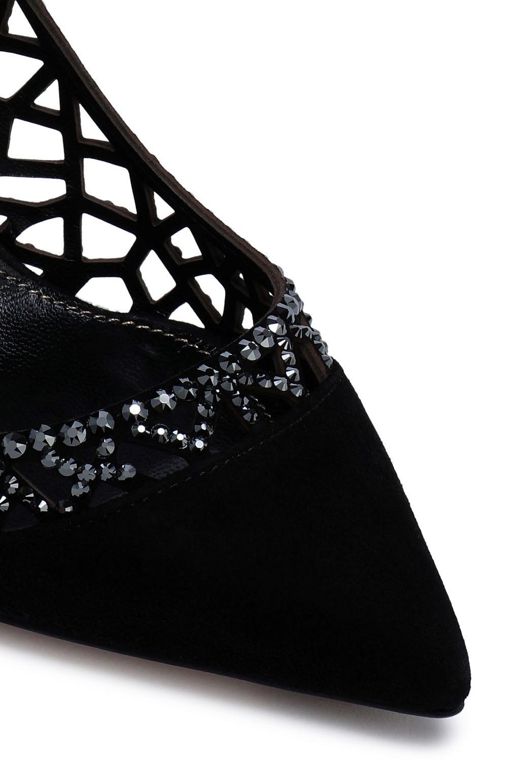 SERGIO ROSSI Crystal-embellished laser-cut suede pumps