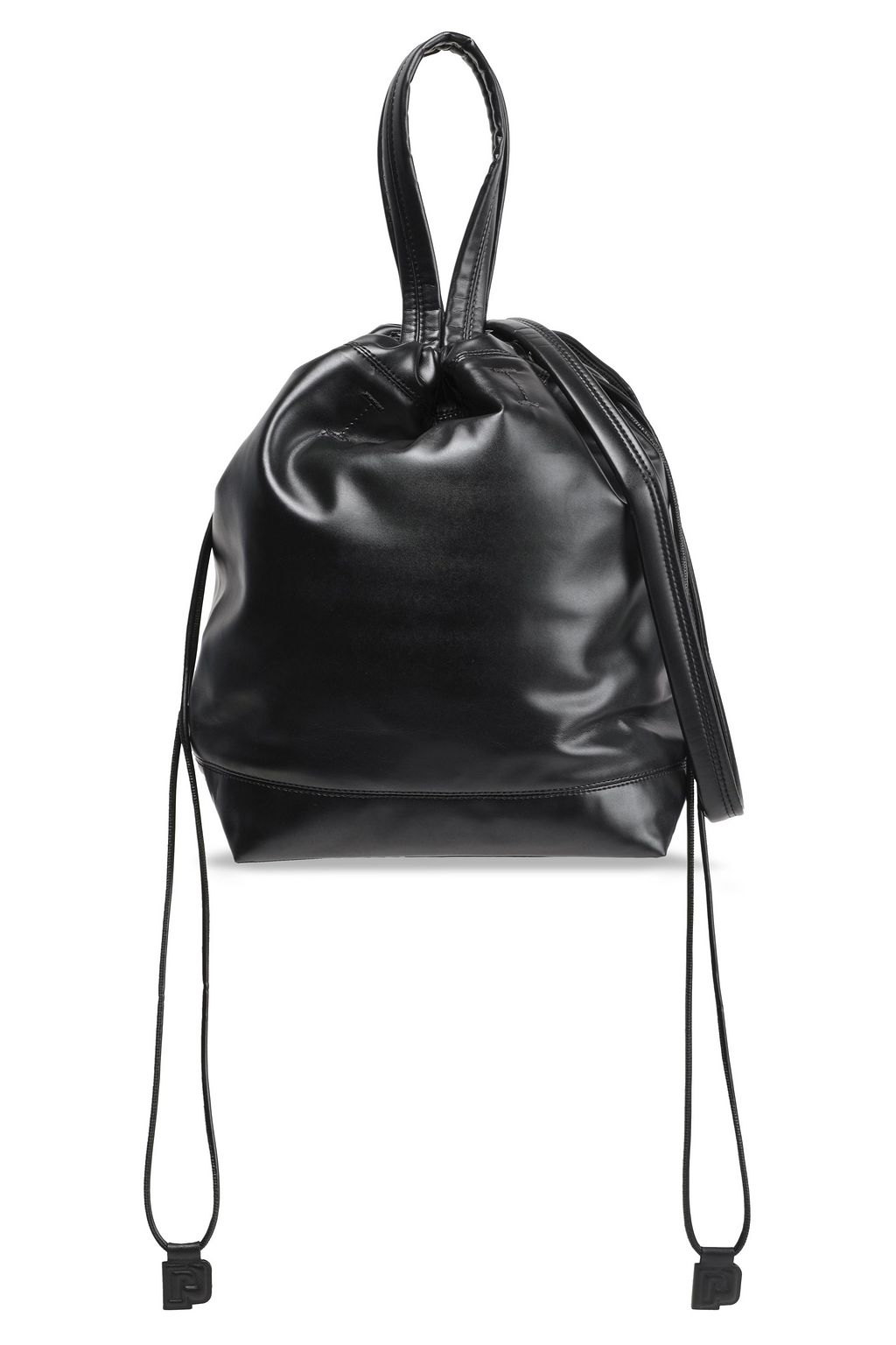 black faux leather bucket bag