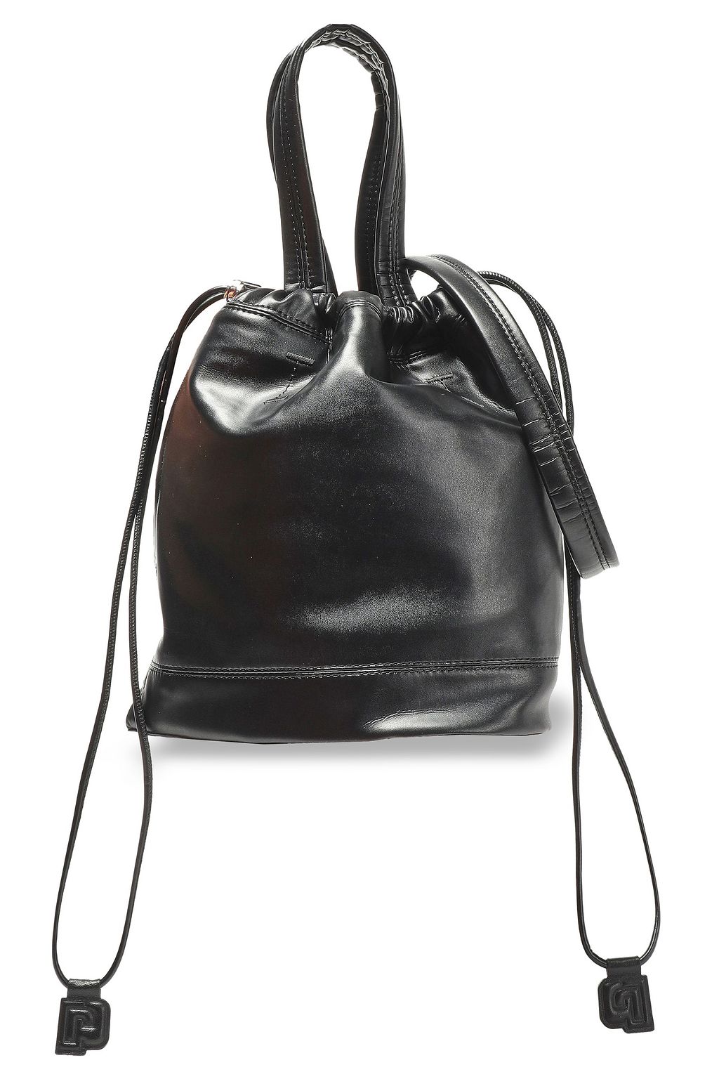 black faux leather bucket bag