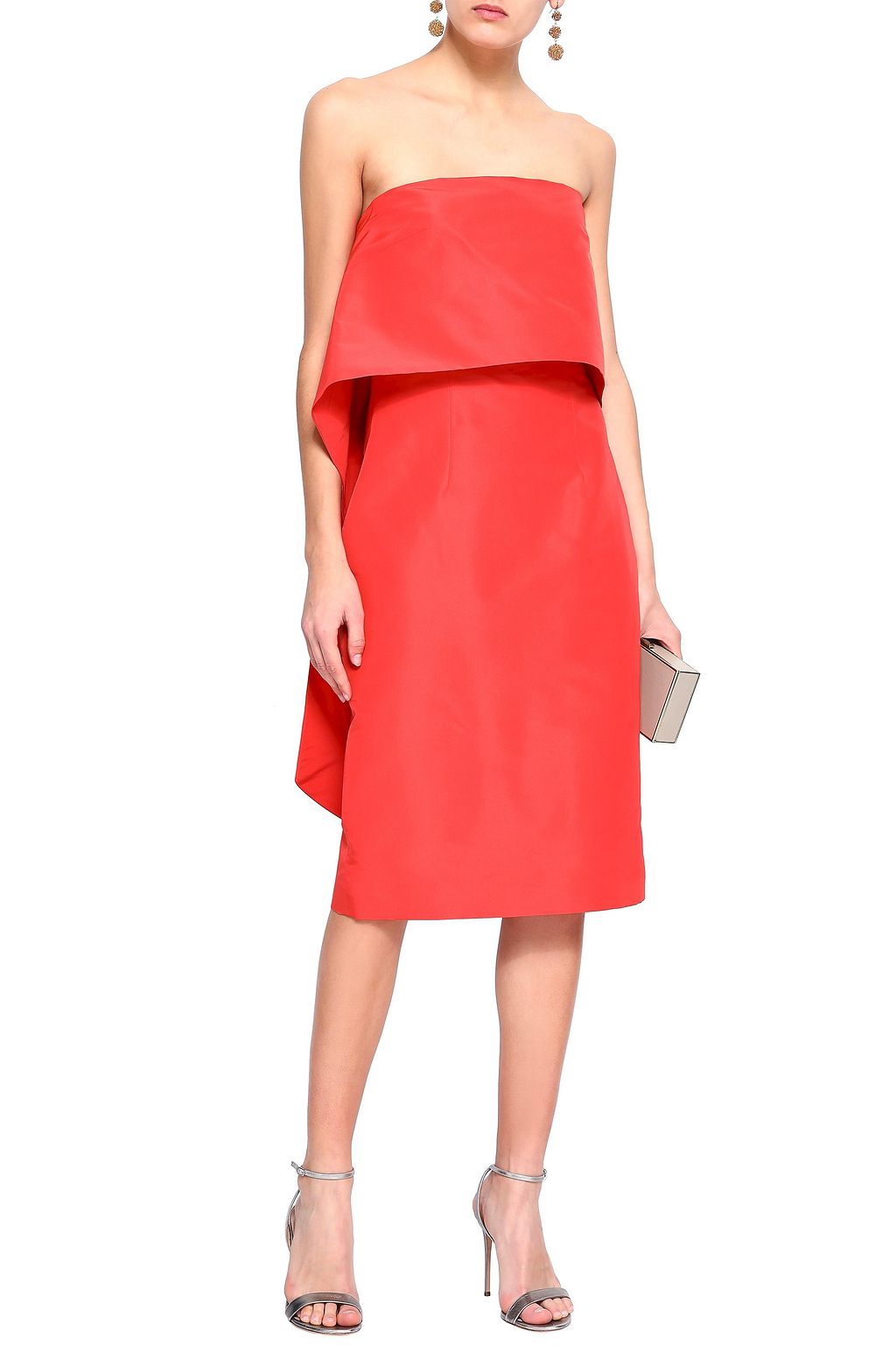 MONIQUE LHUILLIER Strapless layered silk-taffeta midi dress