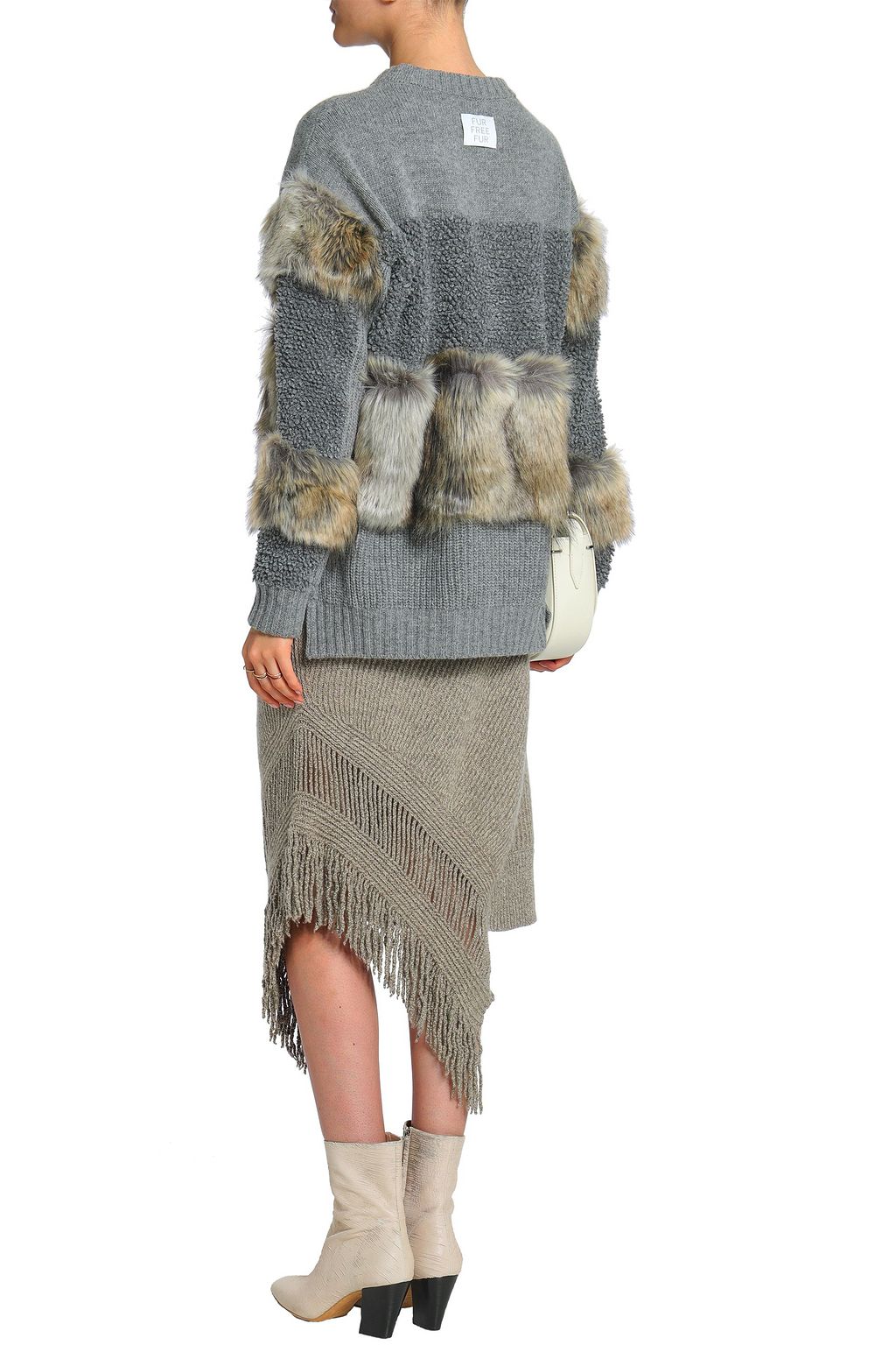 STELLA MCCARTNEY Faux fur-trimmed two-tone wool sweater