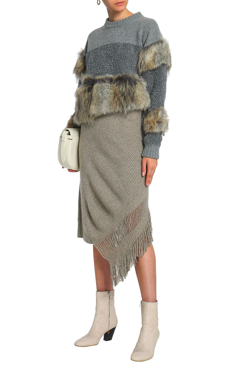 STELLA MCCARTNEY Faux fur-trimmed two-tone wool sweater