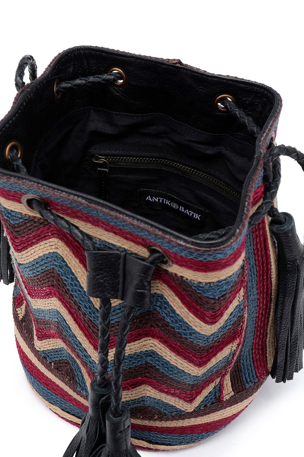 ANTIK BATIK Tikki embroidered leather bucket bag
