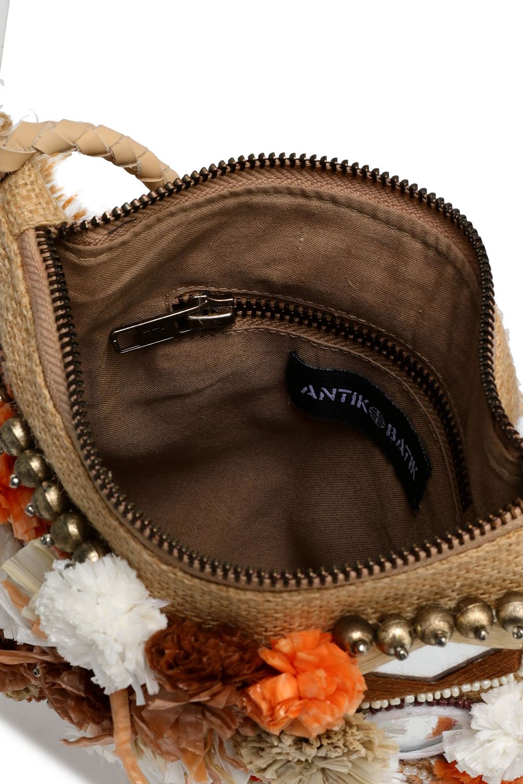 ANTIK BATIK Embellished woven raffia shoulder bag