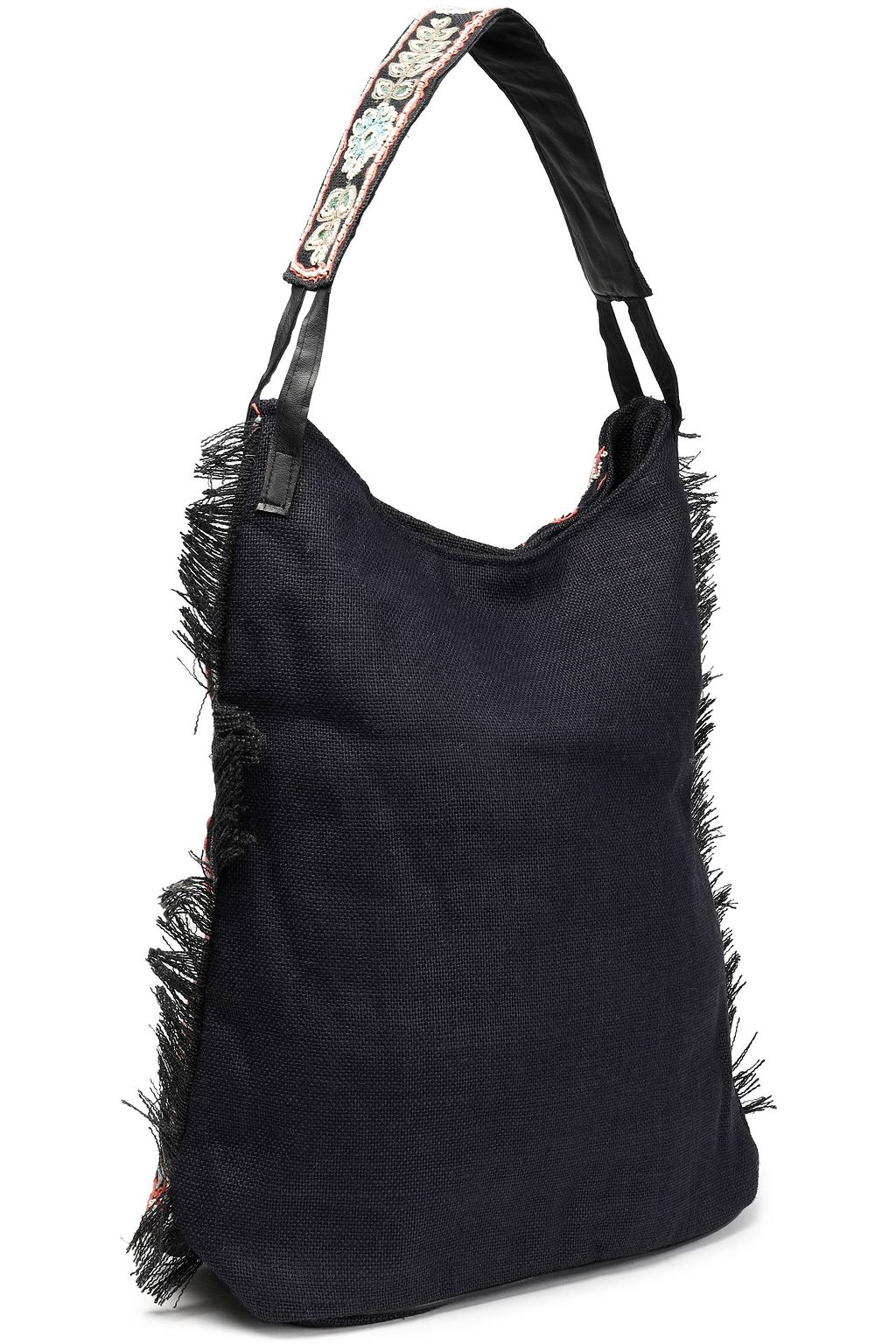 ANTIK BATIK Embellished embroidered woven jute and leather shoulder bag
