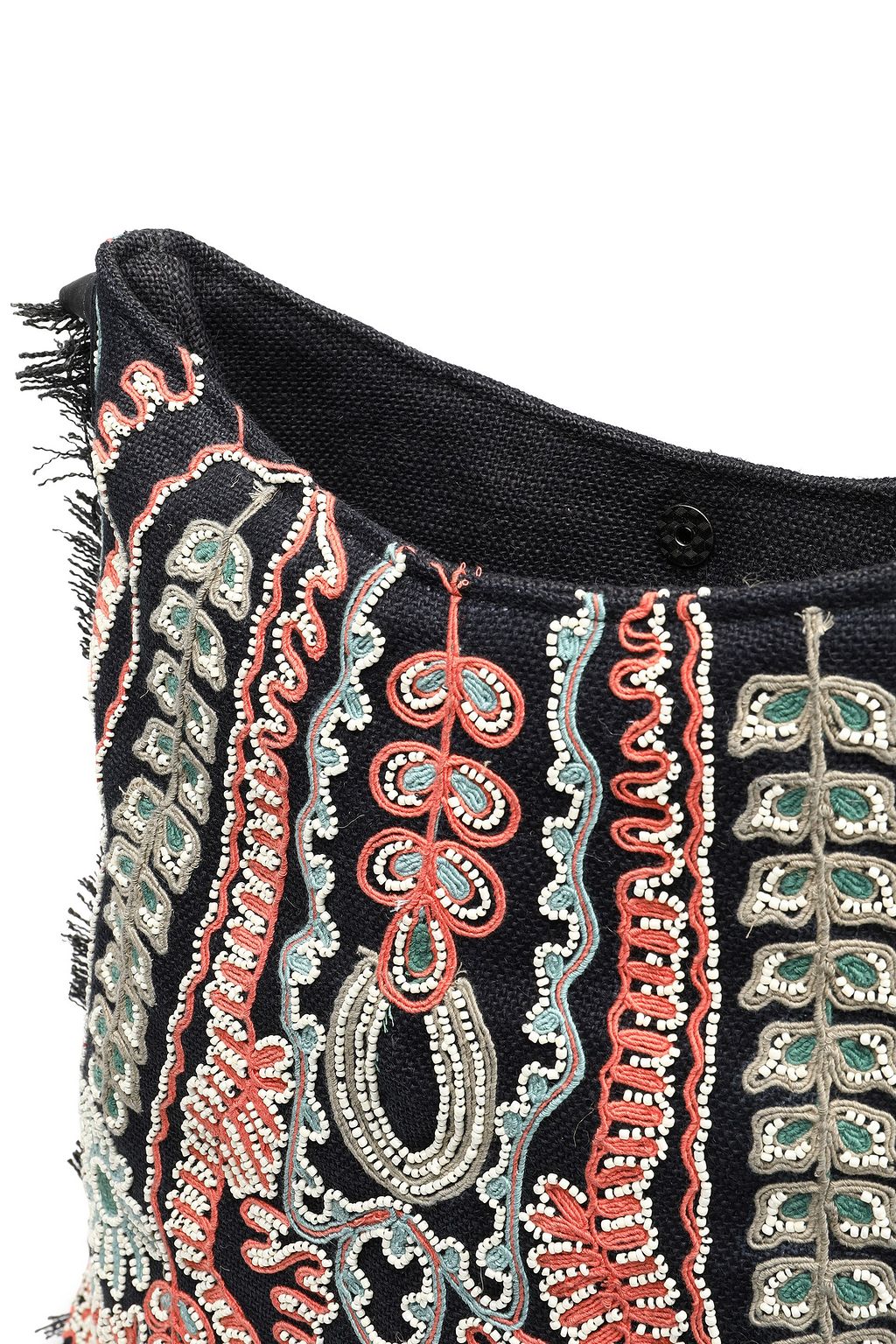ANTIK BATIK Embellished embroidered woven jute and leather shoulder bag