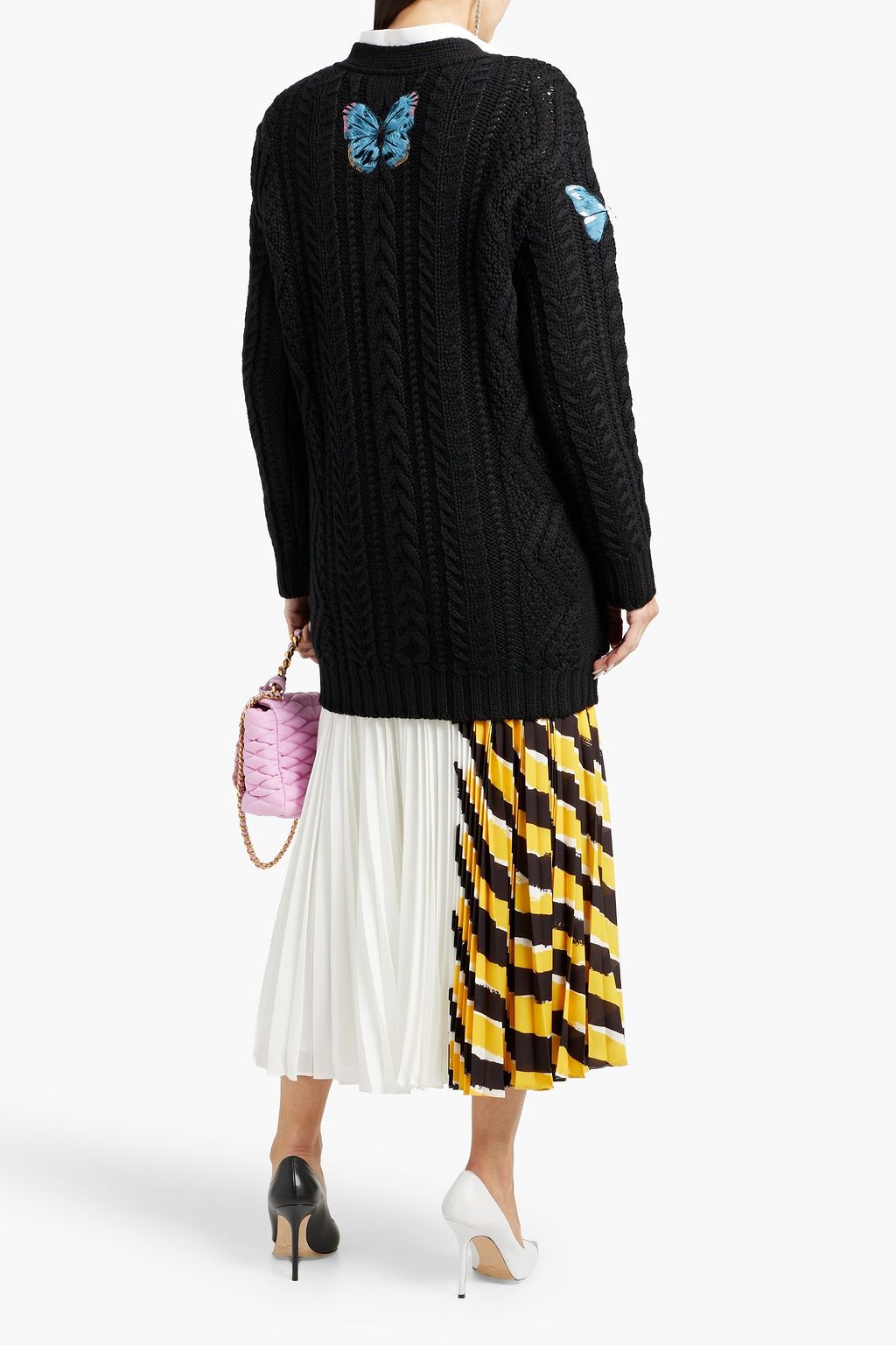 VALENTINO GARAVANI Appliquéd cable-knit wool cardigan