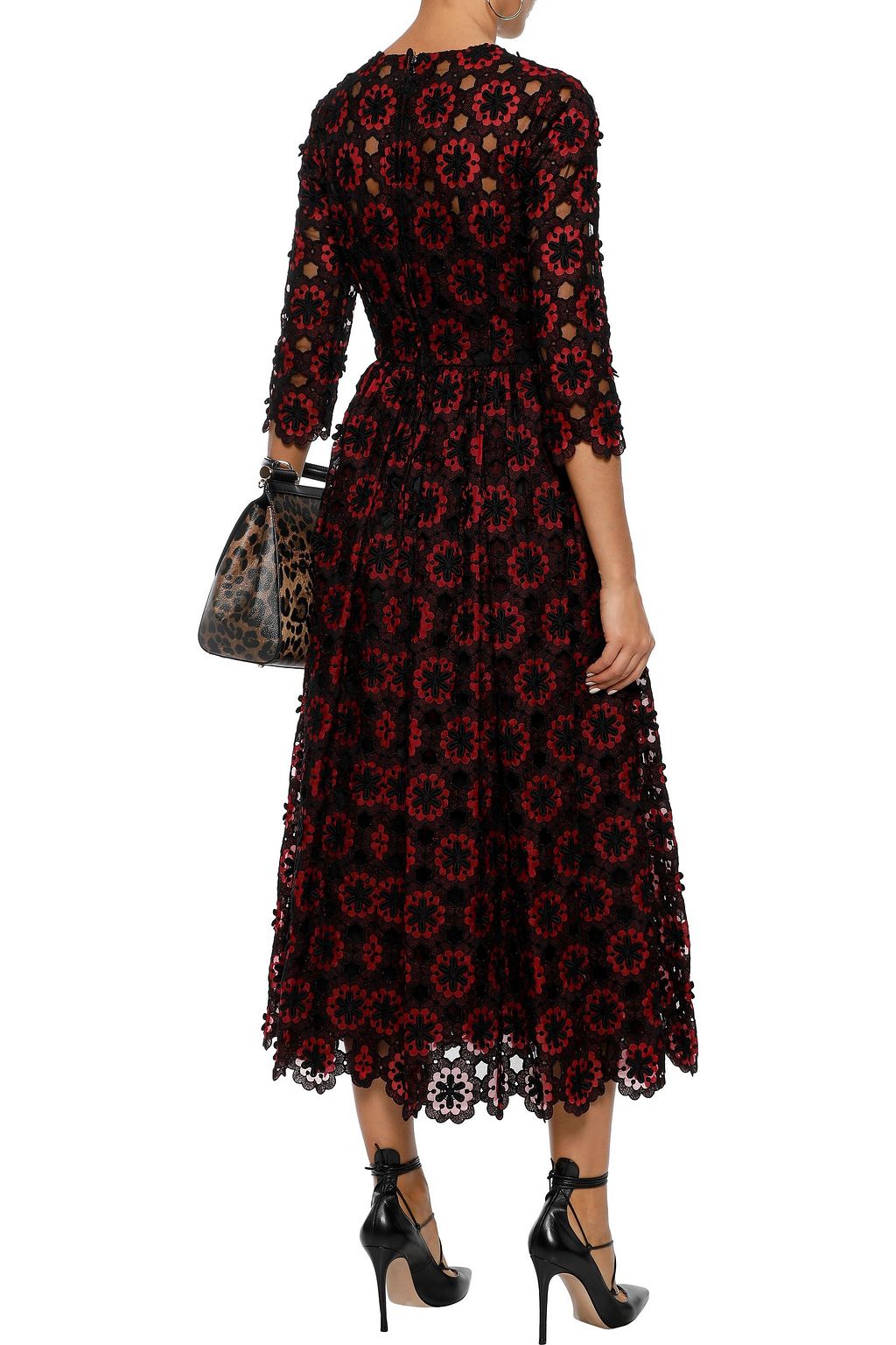 DOLCE&GABBANA Floral-appliquéd cotton-blend tulle midi dress