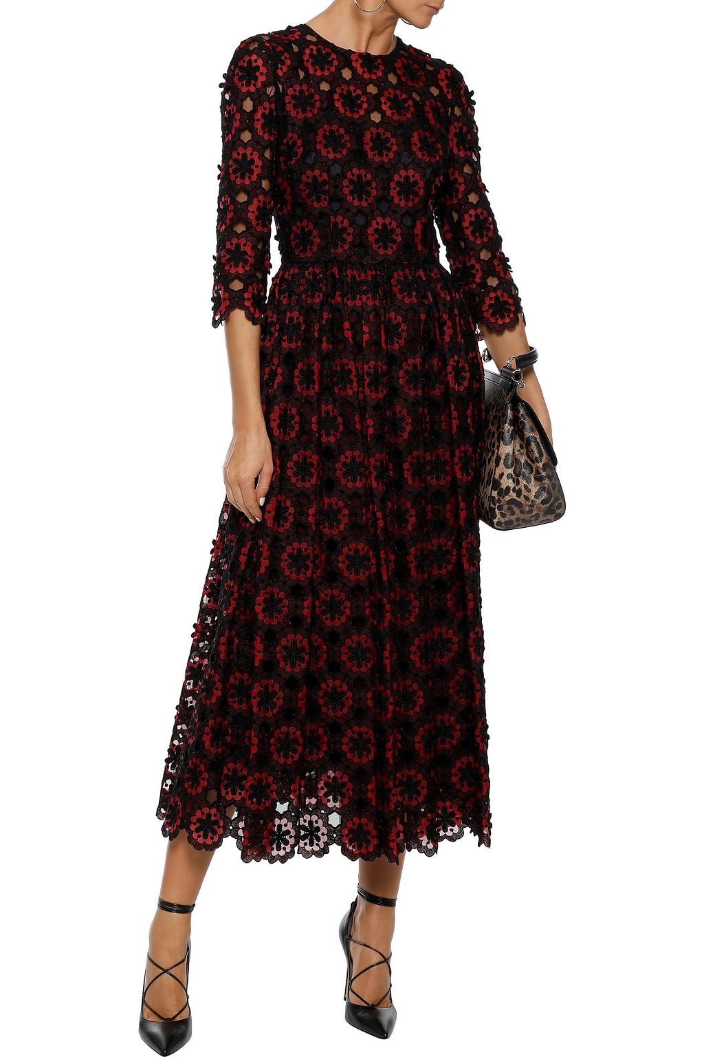 DOLCE&GABBANA Floral-appliquéd cotton-blend tulle midi dress