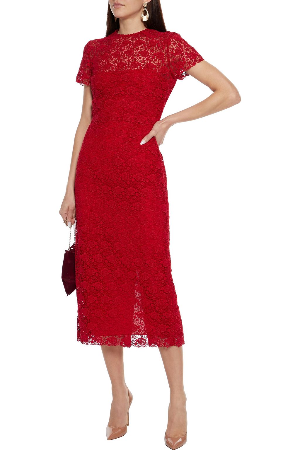 VALENTINO GARAVANI Cotton-blend guipure lace midi dress