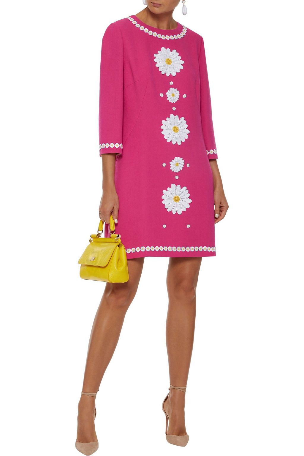 DOLCE&GABBANA Floral-appliquéd wool-crepe mini dress